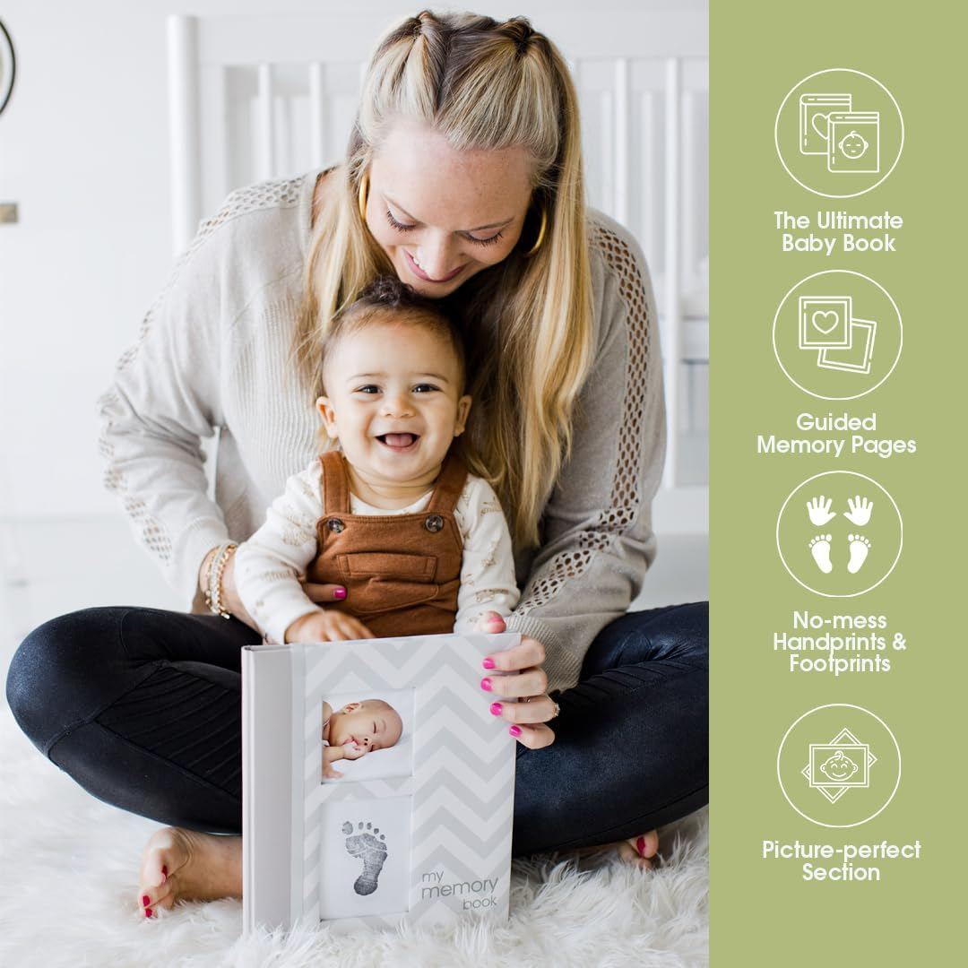 Pearhead Baby Memory Book with Ink Pad, Chevron Grey - Blue image number 6