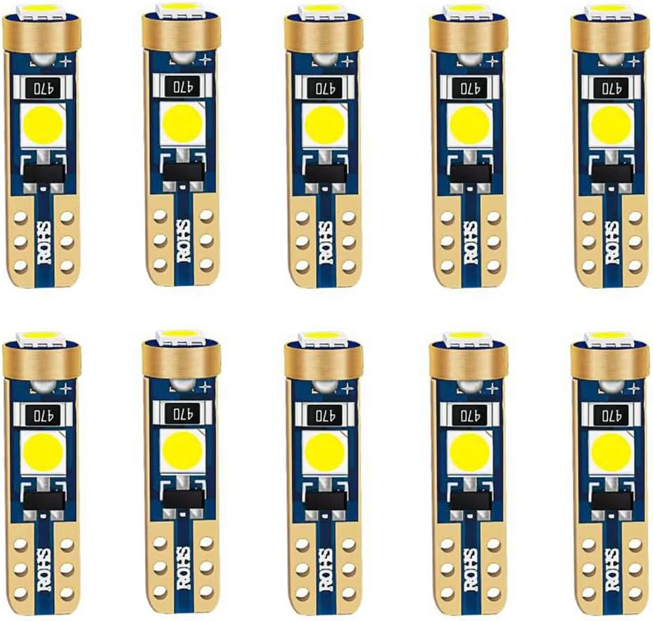 T5 Wedge 37 58 70 73 74 2721 LED Car Interior Instrument Panel Dashboard Cluster Gauge Glove Light Bulbs 6000K White 12V High Brightness Plug and Play No-Polarity, Pack of 10 - Red image number 6