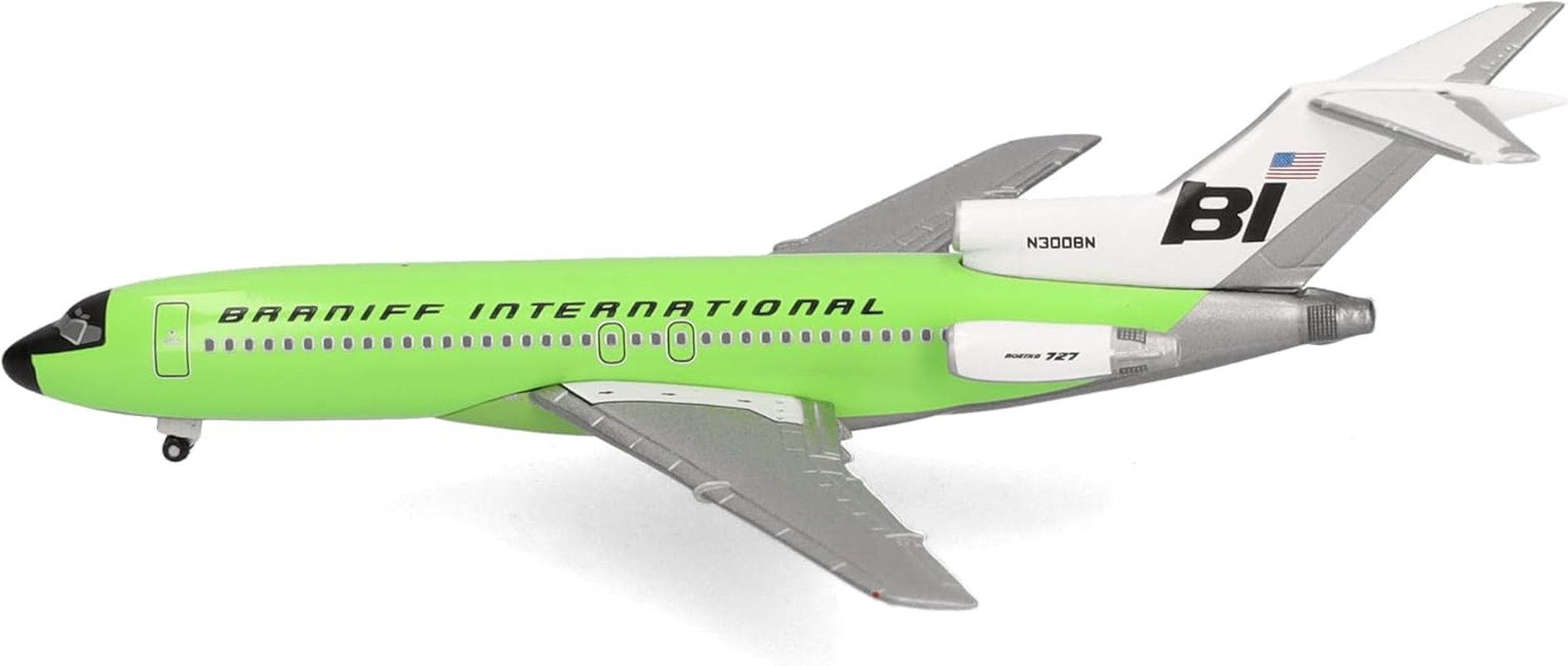 Herpa Braniff International Boeing 727-100 Model Plane - Solid Lime Green, Miniature in Scale 1:500, Collectable, Model without Base, Metal image number 2