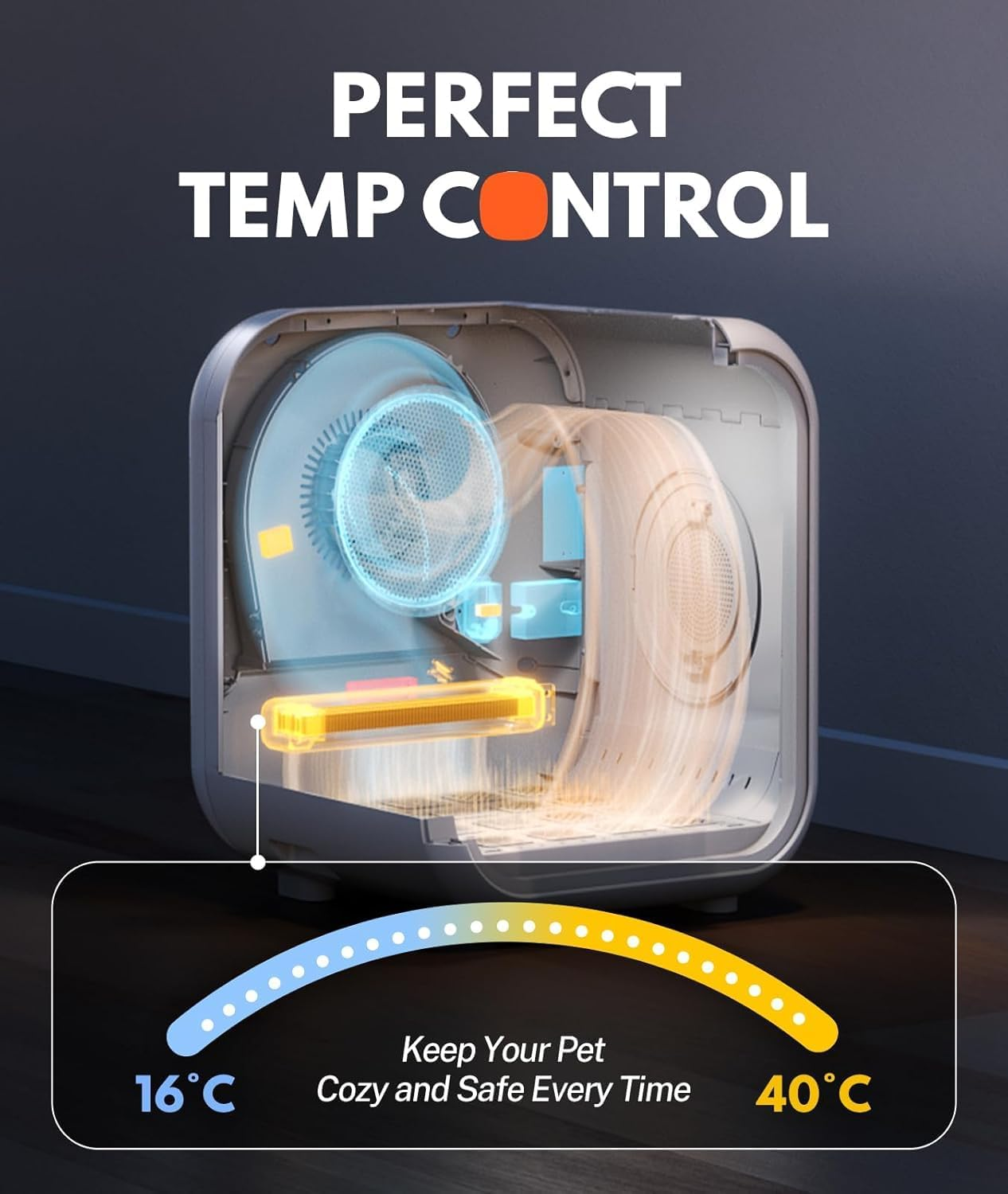 PTEROMYS 62L Dog Dryer Box, 360&deg; Efficient Automatic and Quiet Cat Pet Dryer Box with Smart Temperature Control, Ideal for Cats and Medium Dogs (White) image number 2