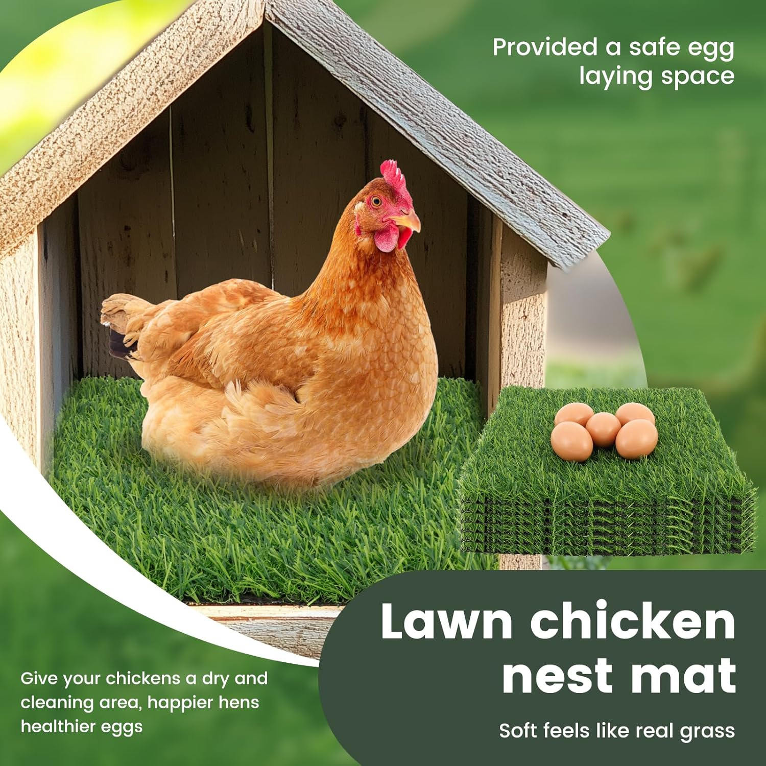 6Pcs 12Inch Chicken Nesting Pads Reusable Chicken Laying Pads Nonslip Hen Bedding Mats Washable Hen Coop Nest Liners Poultry Supplies for Laying Eggs(Green) image number 6