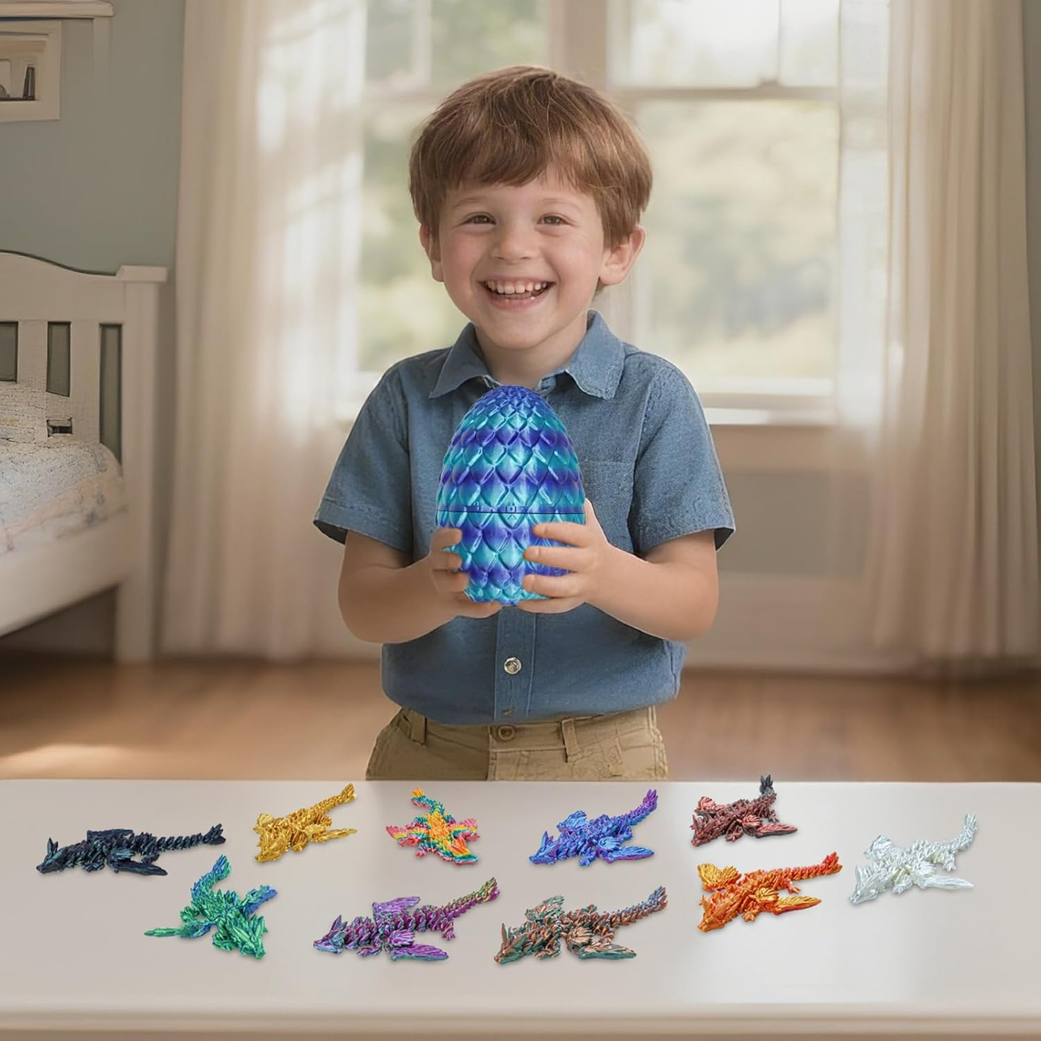 10Pcs Mini Flying Dragons in Dragon Egg 3D Printed Collectible Fantasy Toy Gift Set for Kids Boys Girls Teens Birthday Easter Christmas Stocking Party Favor Display(Starlit Blue) image number 4