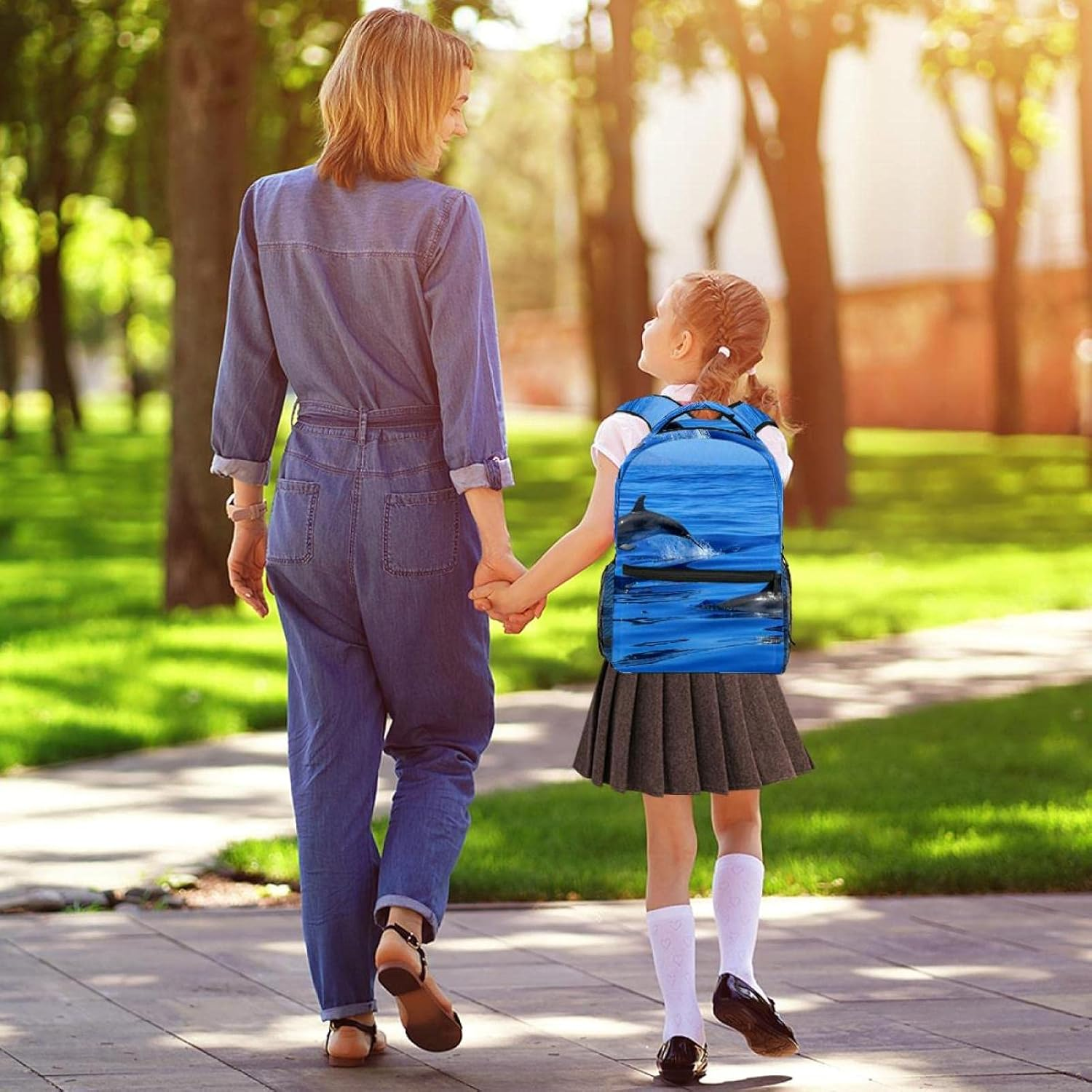 Dolphin Blue Ocean Backpack Students Shoulder Bags Travel Bag College School Tote Backpacks image number 3