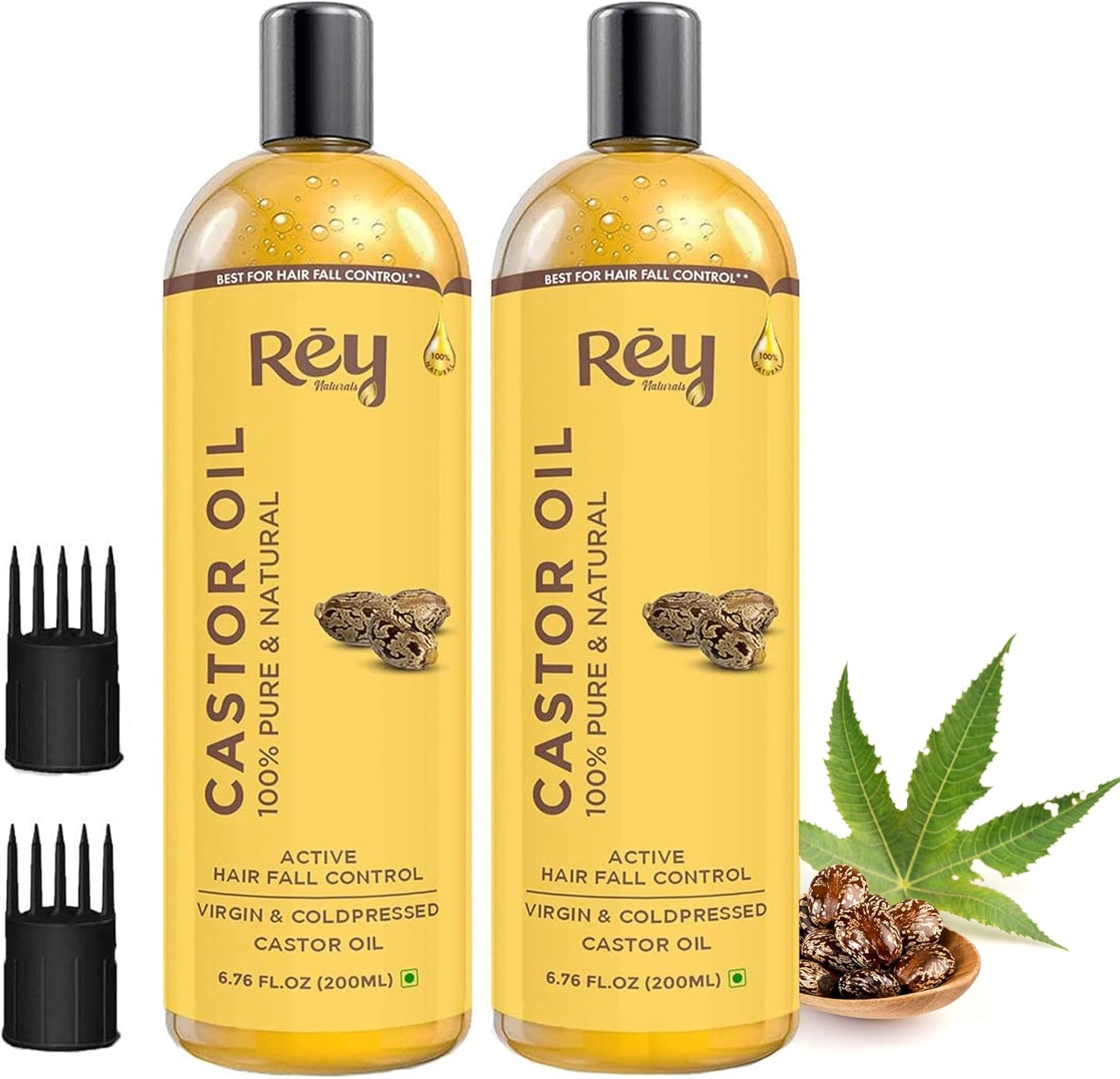 Rey Naturals Cold-Pressed, 100% Pure Castor Oil - Moisturizing & Healing, for Skin, Hair Care, Eyelashes (400Ml) - (200Ml X 2) image number 2