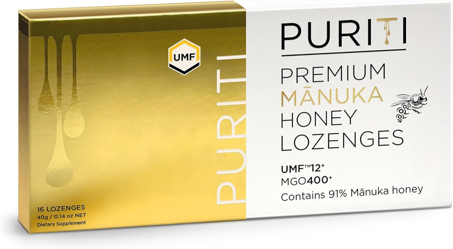 PURITI Manuka Honey Lozenges - Premium Throat Soothers for Coughs & Sore Throats - Genuine New Zealand Raw Manuka Honey Flavor - Certified UMF12+ MGO 400+ (16 Pack) image number 6