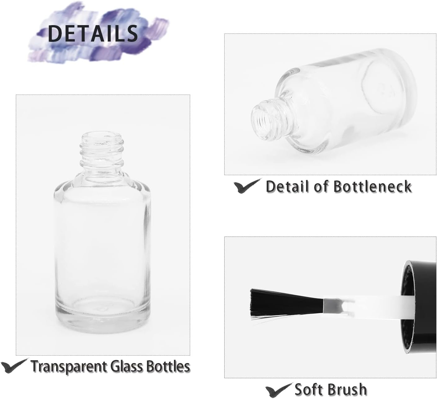 Agidea Empty Nail Polish Bottles with Brush Cap, 15Ml Empty Glass Refillable Nail Polish Bottles with Mixing Agitator Balls & Funnels, Pack of 6