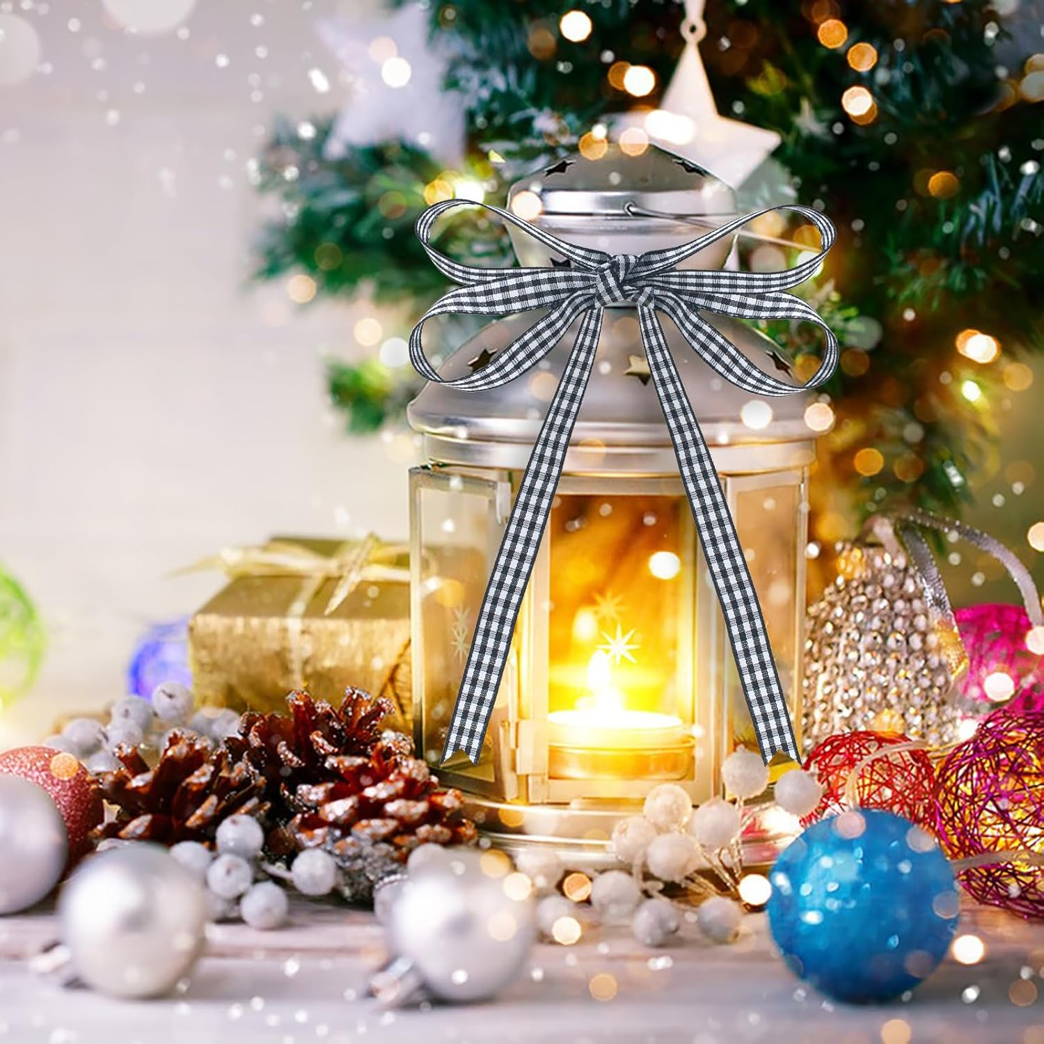 Gingham Ribbon, Black and White Plaid Checkered Ribbon 3/8 Inch X 50 Yards, Black Buffalo Checker Ribbons for Gift Wrapping, Hair Bows, Picnic, Crafts, DIY Accessories image number 6