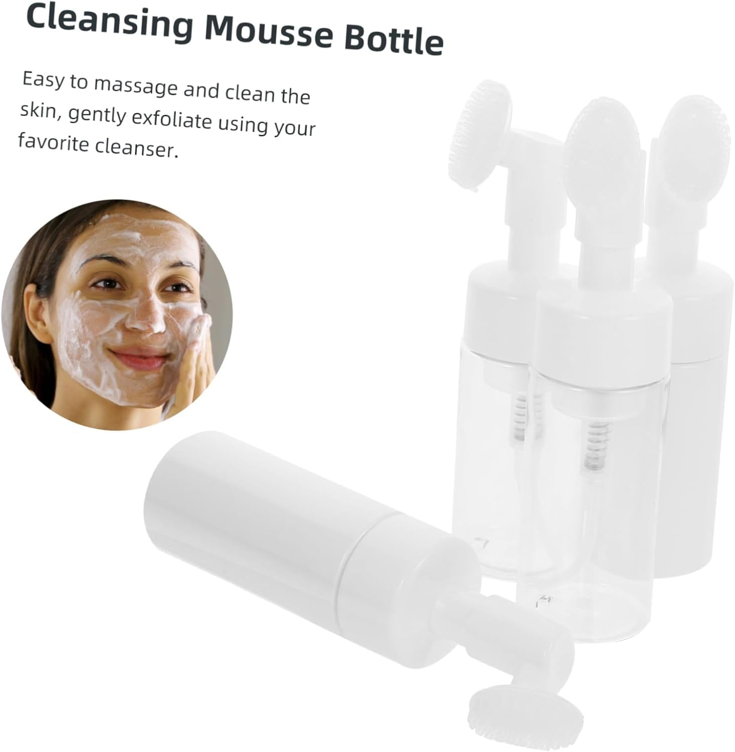 4Pcs Cleansing Bottle Body Wash Container Brush Travel Lotion Container Mini Bubble Bottle Brush Head Bottle Empty Bottle Plastic Face Massage Brush (White, Pack of One) image number 4