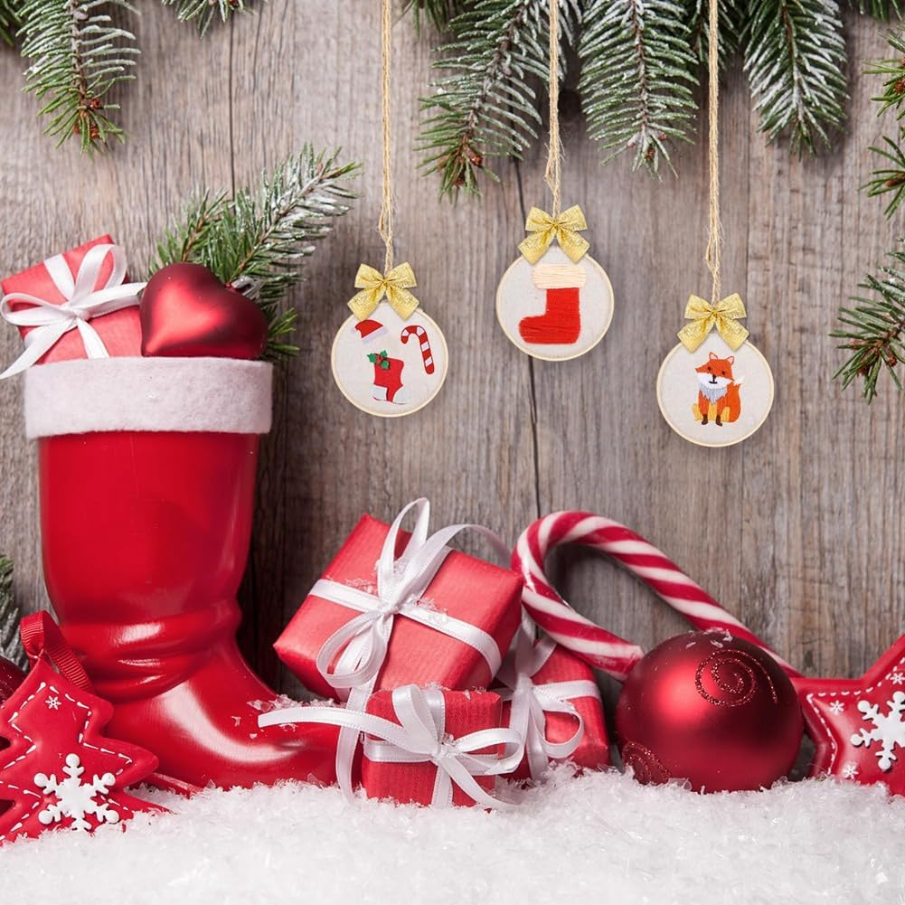 Elqater 48 PCS Embroidery Hoop Mini Embroidery Hoop Wood Color 3Inch for DIY Craft Needlework, Sewing and Crafts 8Cm image number 4