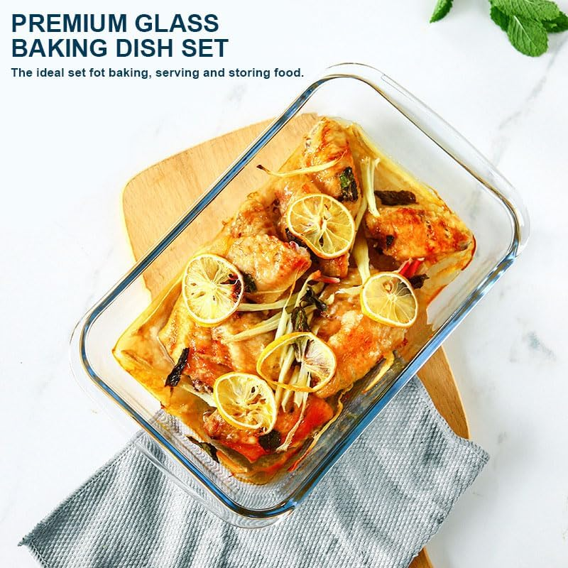 8-Piece Deep Glass Baking Dish Set with Plastic Lids,Rectangular Glass Bakeware Set with Lids, Baking Pans for Lasagna, Leftovers, Cooking, Kitchen, Freezer-To-Oven and Dishwasher, Gray image number 2