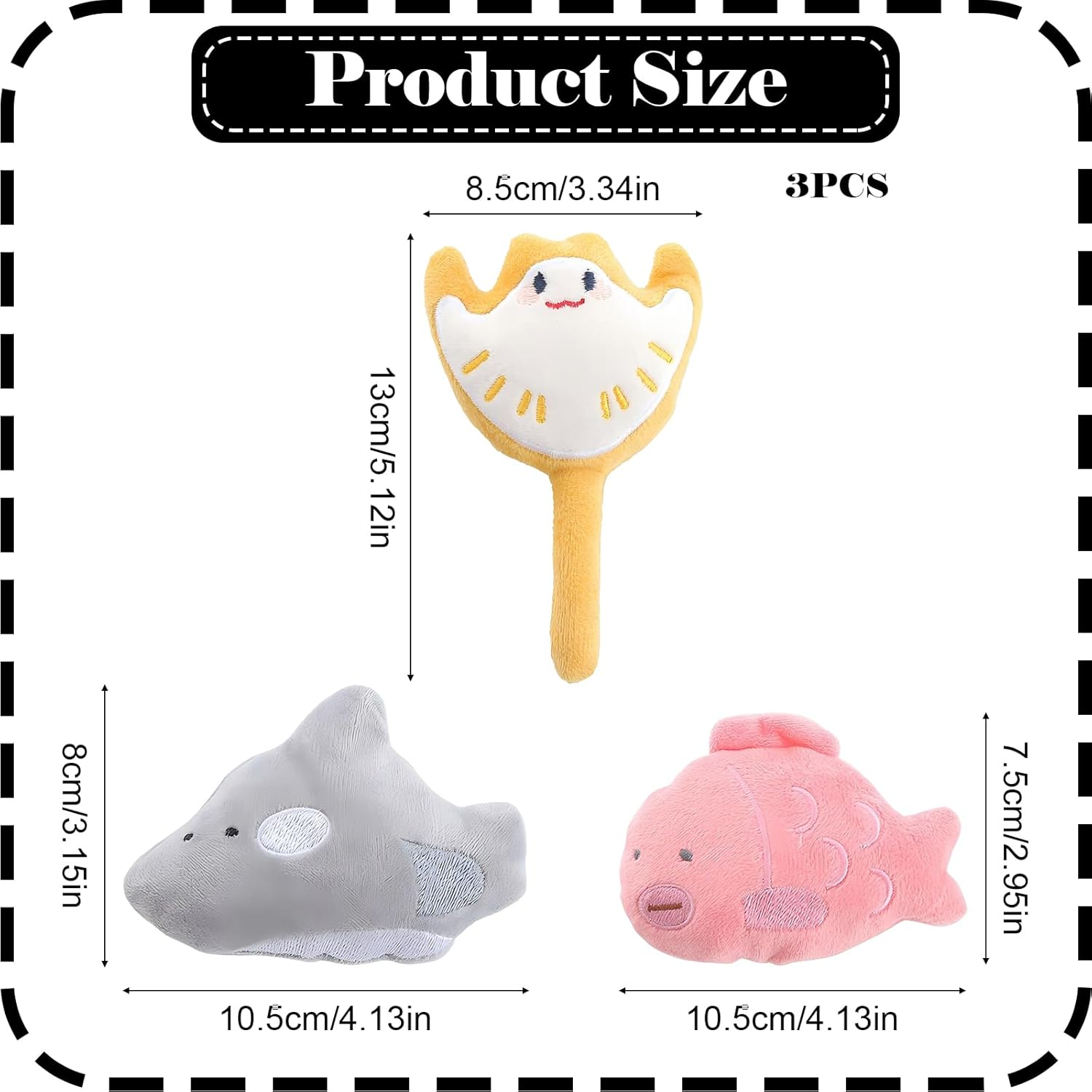 Larfraecy 3-Pack Cat Catnip Toys Plush Cat Chew Teeth Cleaning Toys with Catnip Interactive Toy for Cat Squeaky Ocean Creatures Toys for Cats, Includes Stingray, Clownfish, and Shark image number 1