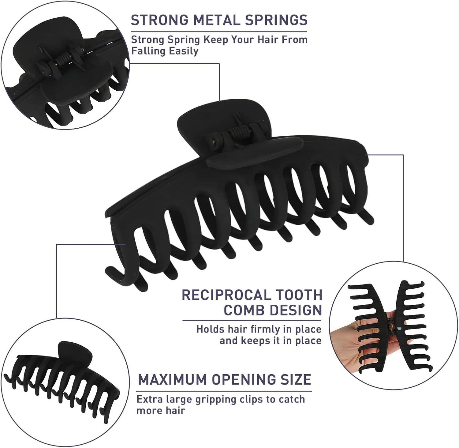 Pack of 4 Hair Clips Black Large Thick Hair Thin Hair Clips Plastic Matte Hair Clip Large Hair Clips Women Strong Large Hair Clip image number 4