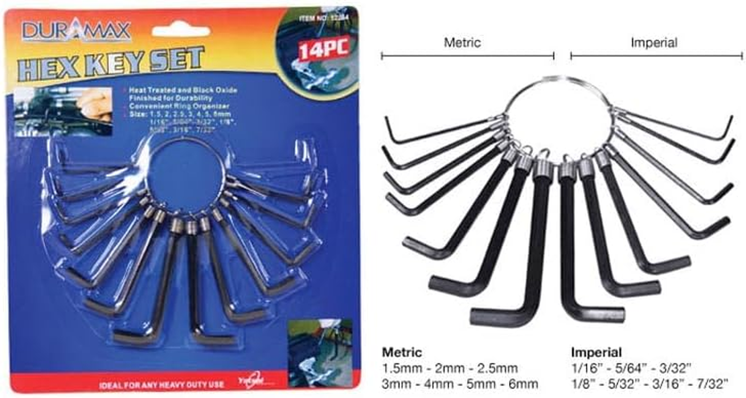 LEDON 14Pcs Hex Key Wrench Set, Metric and SAE Allen Wrenches (1.5MM - 10MM) L Shape Imperial Combination Allen Keys image number 1