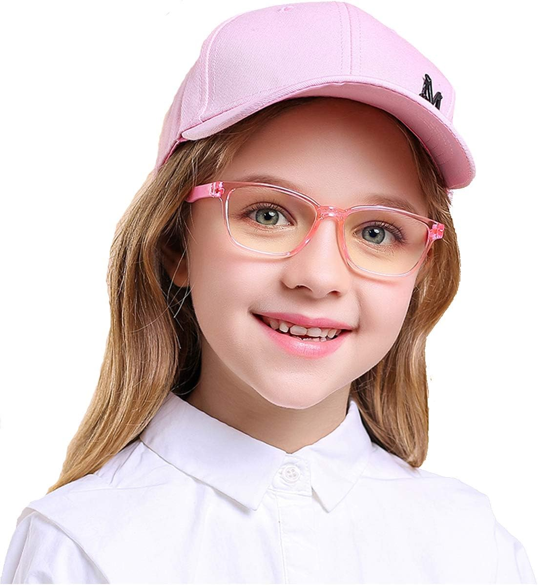 Kids Blue Light Blocking Glasses 2 Pack, anti Eyestrain, Computer TV Phone Glasses for Boys Girls Age 3-9, Clear+Transparent Pink, Medium image number 3