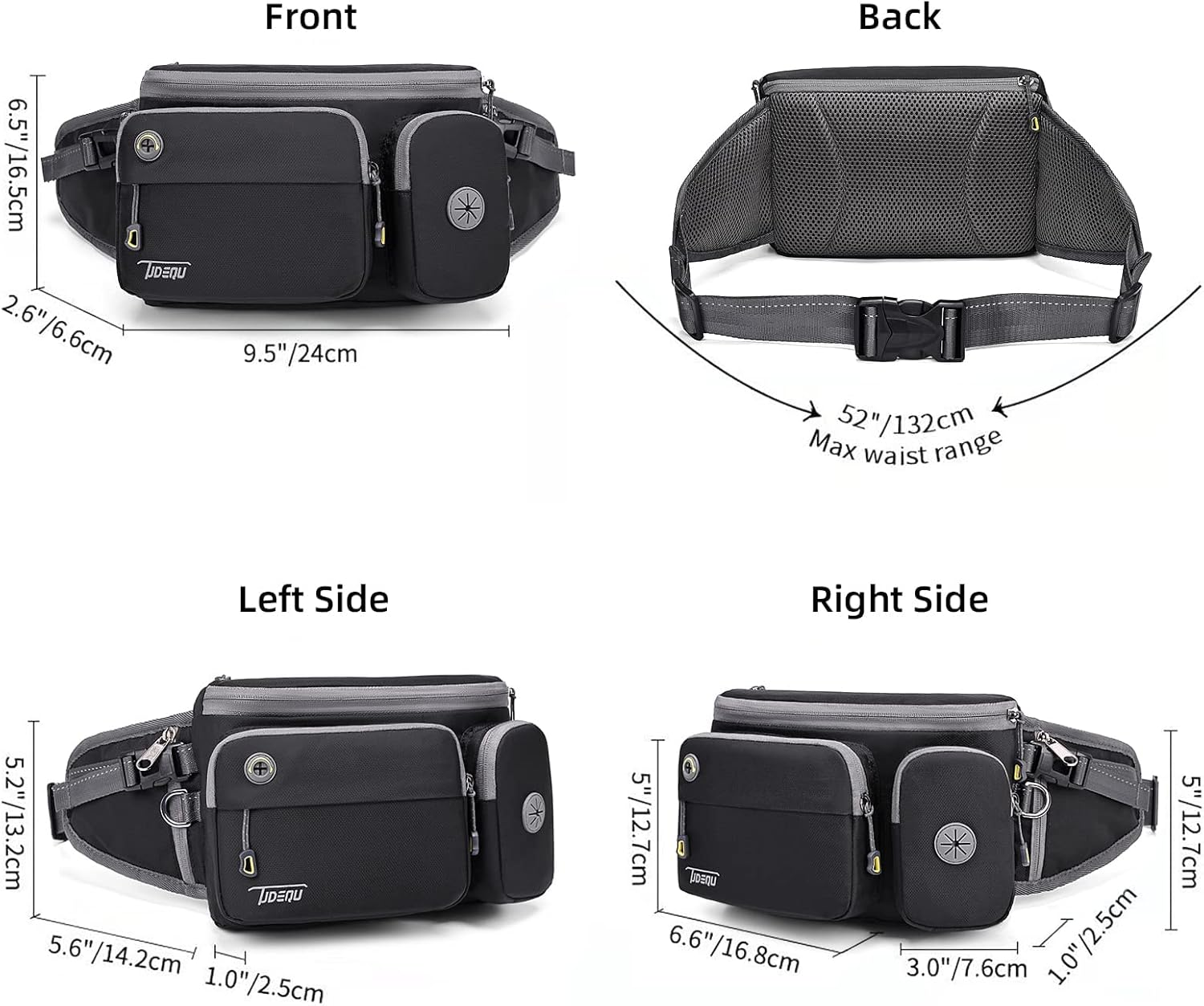 TUDEQU Large Fanny Pack with Water Bottle Holders,Dog Walking Fanny Pack,Hiking Waist Pack,Mens Fanny Pack,Waist Bag - Black image number 3