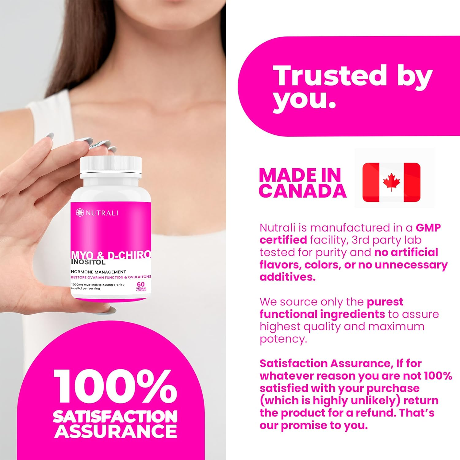 New HIGHEST POTENCY 1000Mg per Serving Myo-Inositol D-Chiro Inositol 40:1 (2 Capsules per Serving), PCOS Management, Improved Ovarian Function, Regulate Menstrual Cycle. Fast Acting, Non-Gmo, Vegan, Gluten Free. 60 Easy to Swallow Capsules. image number 5