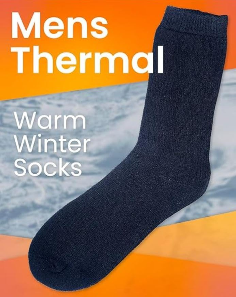 12 Pairs Mens Heavy Duty Winter Hiking Thermal Cotton Crew Work Socks - Black/Navy/Charcoal 6-11 Black/Navy/Charcoal image number 2