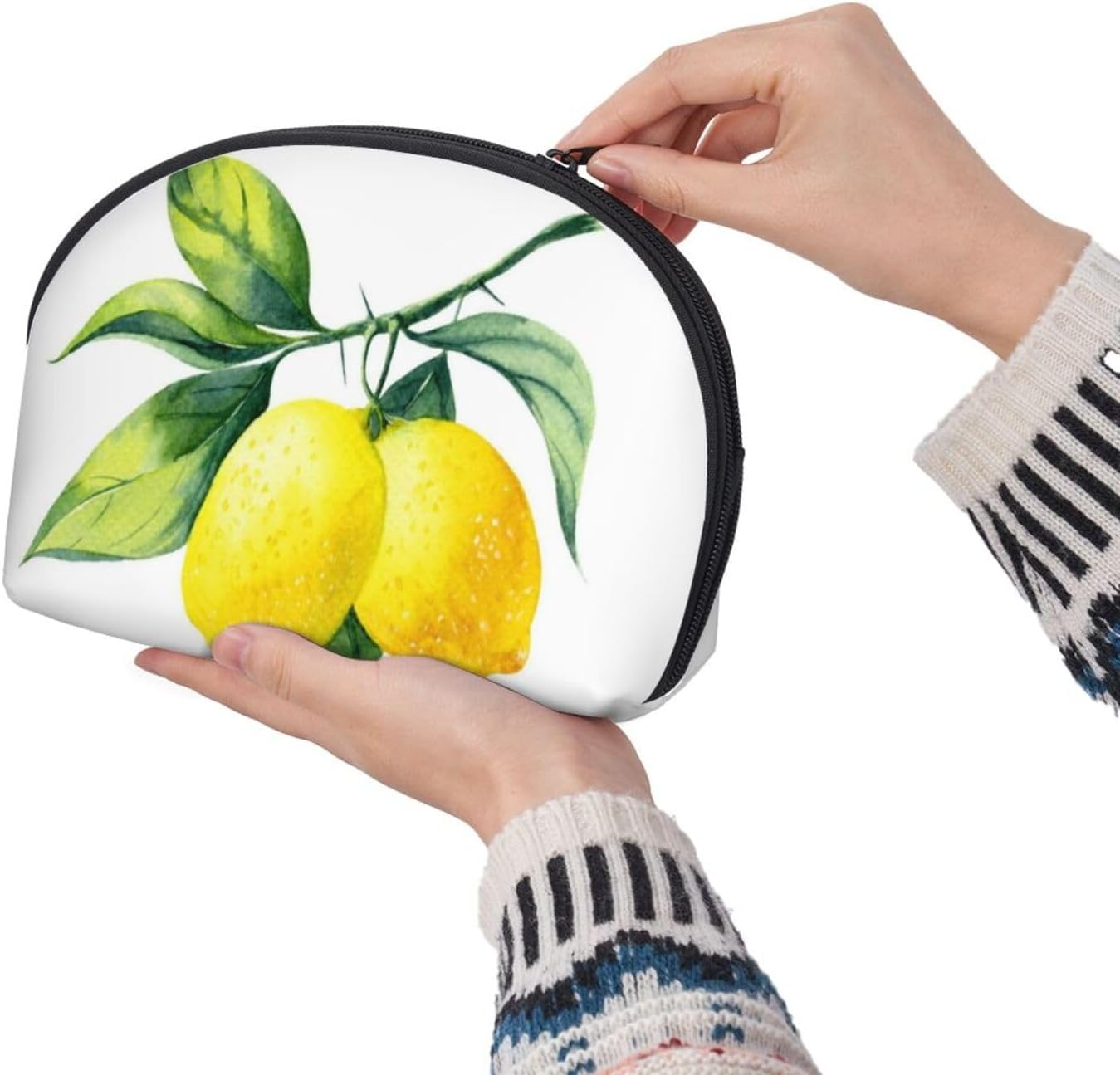 Cozimangoe Coin Pouch Makeup Bags Set, 2 Piece Shell Shape Cosmetic Bag with Pockets for Daily Travel Handbag Lipstick Keys Toiletry, Personalized Bright Yellow Lemon Fresh Fruit