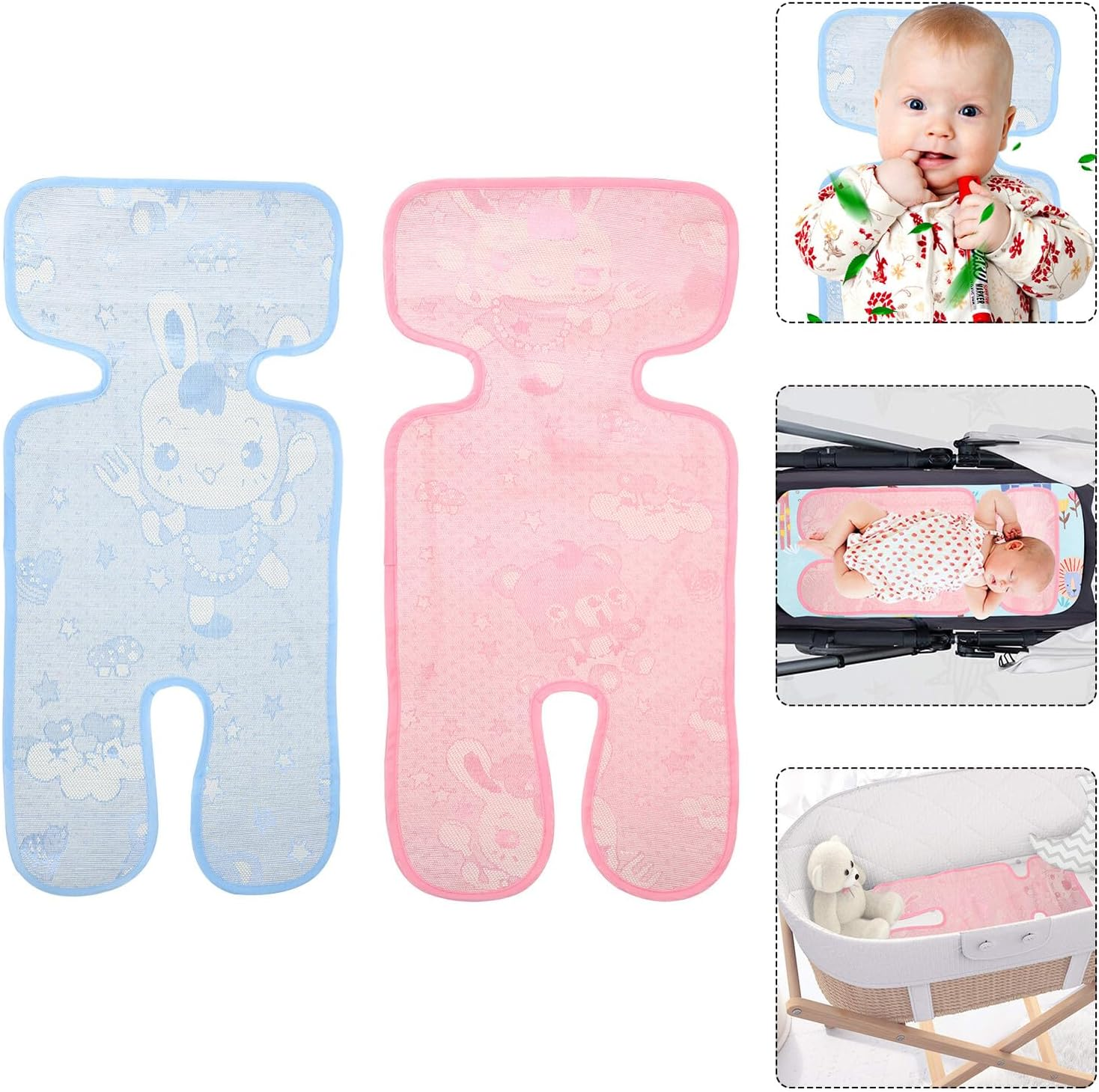 Abaodam 2Pcs Stroller Cooling Mat Set Summer Seat Cushion Ice Silk Blue Pink Thin Nonwoven Fabric Breathable Pad for Newborns image number 5