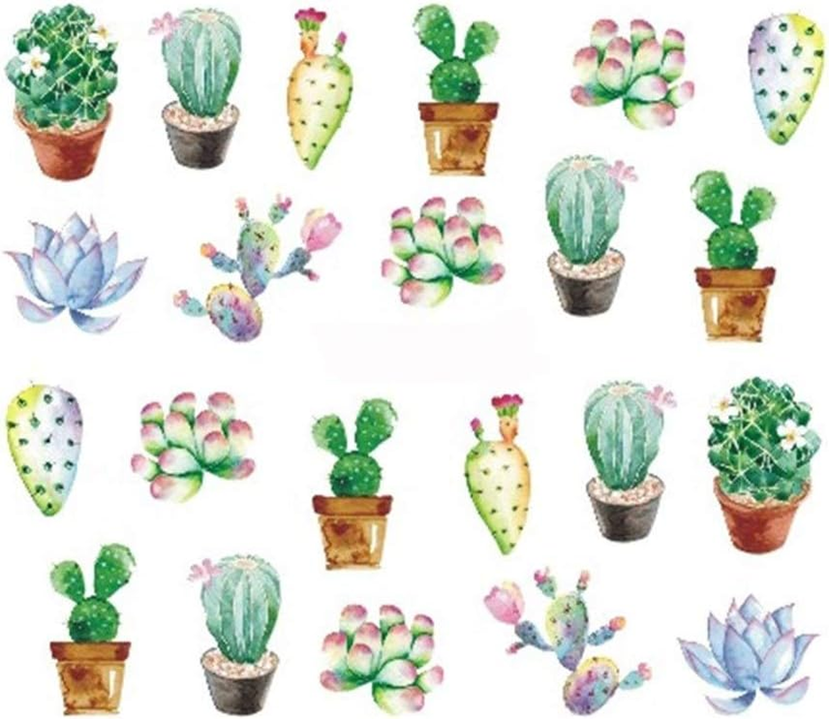 HANGQINGHENG Cactus Water Decals Nail Sticker Green Plant Leaf Watermark Flakes Slider Tattoo Nail Decoration (Color : BN1537 1548) image number 1