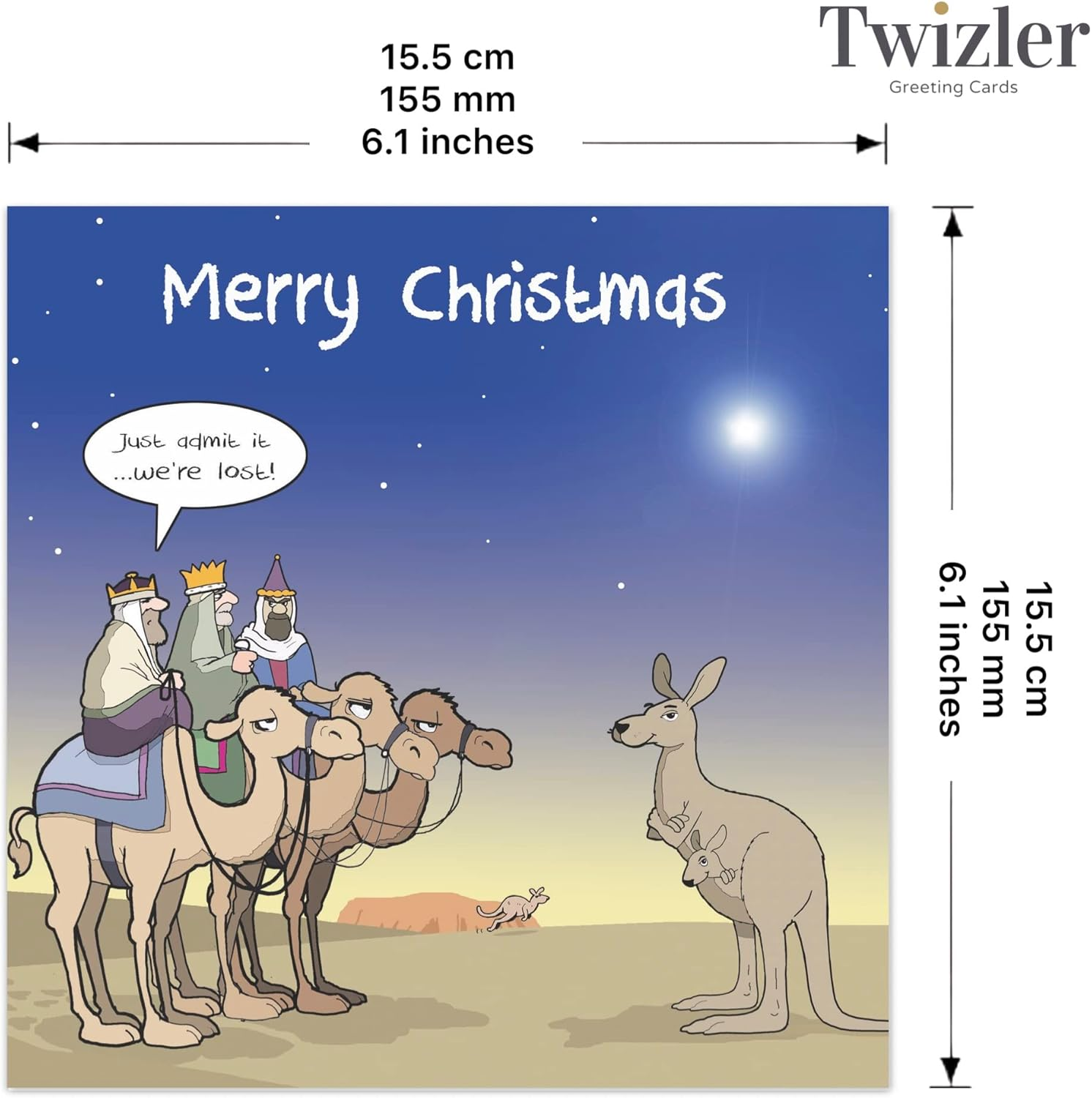 Twizler Merry Christmas Card with Three Wise Men - Happy Christmas Card - Xmas Card - Funny Christmas Card - Womens Christmas Card - Mens Christmas Card - Male Christmas Card - Female Christmas Card image number 1