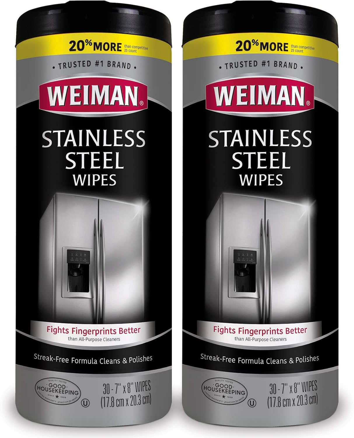 Weiman Stainless Steel Wipes - Kitchen Surface Cleaner for Fridge, Dishwasher, Oven, Sink & Grill - Fingerprint, Grease & Watermark Remover - 30 Count, Pack of 2 image number 1