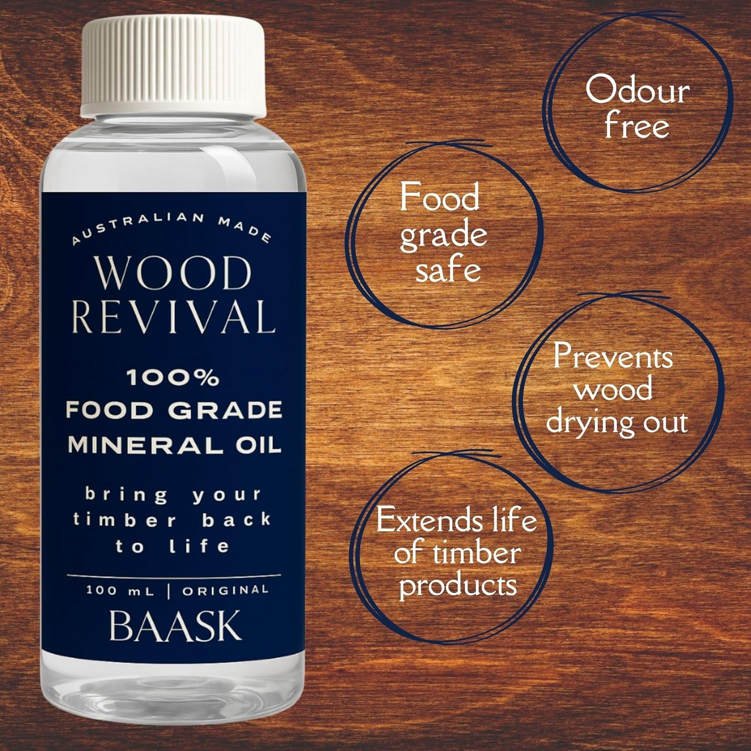 Chopping Board Oil 100Ml Food Grade Mineral Oil Made in Australia- Conditions & Protects Wooden Cutting Boards, Utensils and More by BAASK image number 4