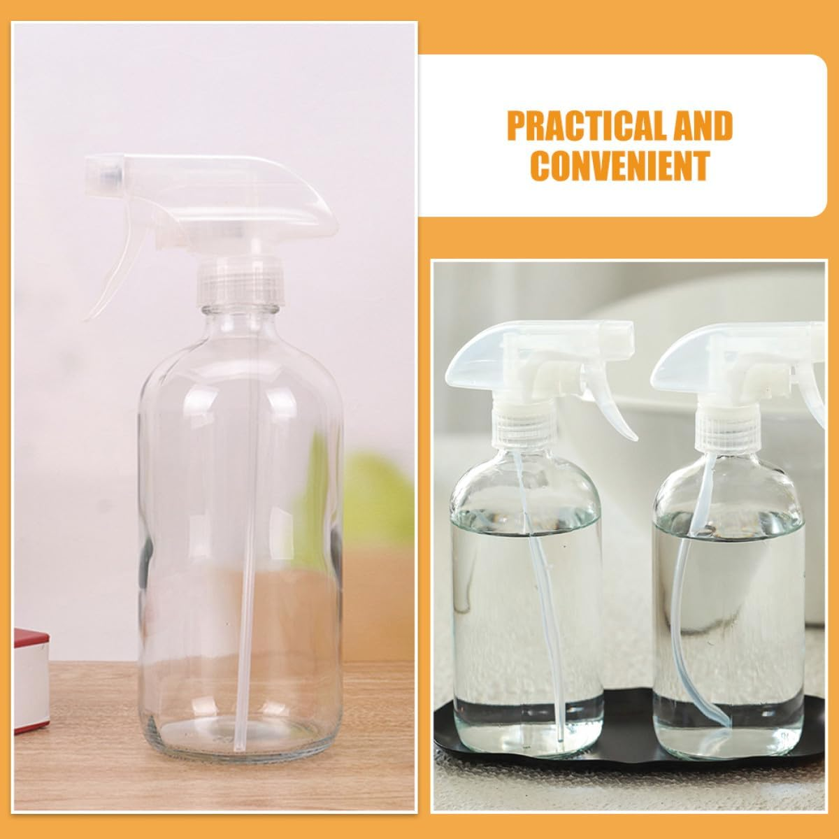 HEANUJJ 2Pcs 500Ml Clear Glass Spray Bottles, Refillable Liquid Spray Bottles for Cleaning Solutions and Home Use, Reusable Mist Sprayers for Plants and Personal Care image number 6