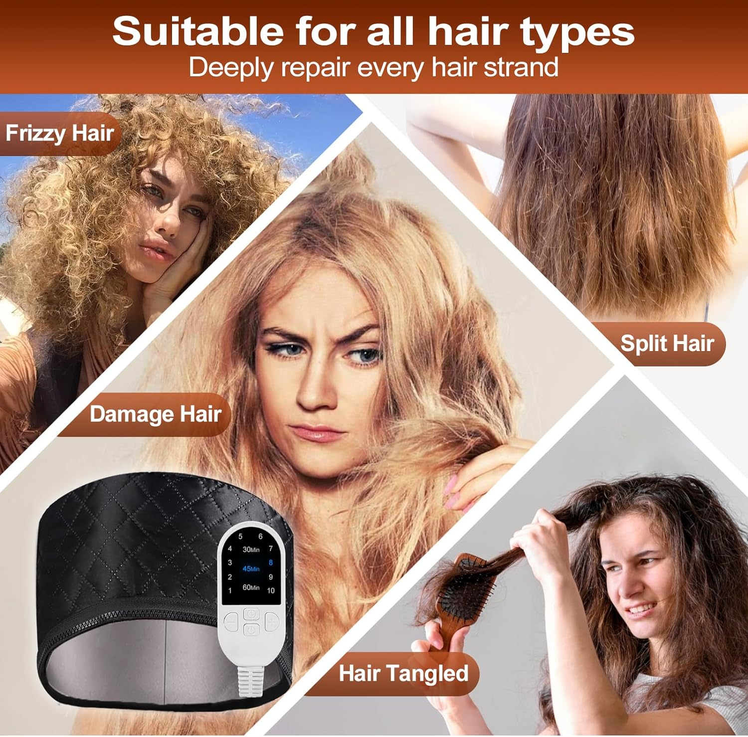 Heat Cap for Deep Conditioning, Adjustable Temperature Hair Steamer Speeds Drying Time - 10-Level Quick Heating, Great for Hair Treatment at Home image number 3