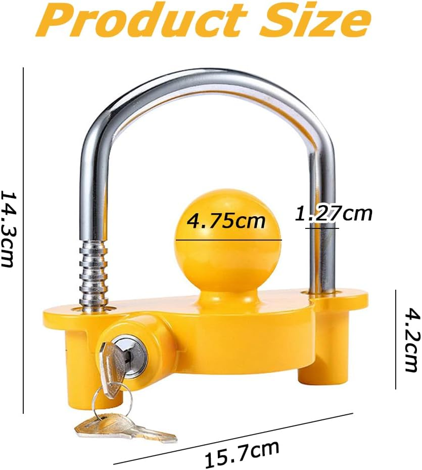 MOTRAIN Universal Coupler Lock with 2 Keys, Trailer Hitch Lock, Heavy Duty Coupler with Adjustable Security Heavy-Duty Steel, 6 * 6 * 5.6 Inch Lightweight Couplers, Yellow image number 6