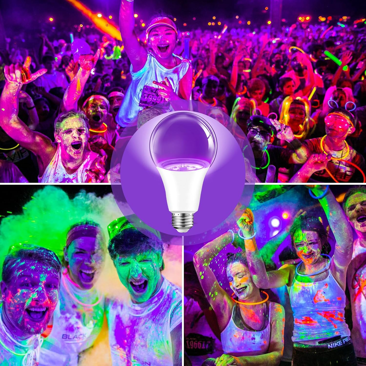 WTL UV Light Bulbs, A60 9W E27 Black Light Bulb (Equivalent 60Watt) 380-400Nm Wavelength, UV Black Light Bulbs Glow in the Dark for Home Party Halloween Stage DJ Disco Lighting (2 Pack) image number 4