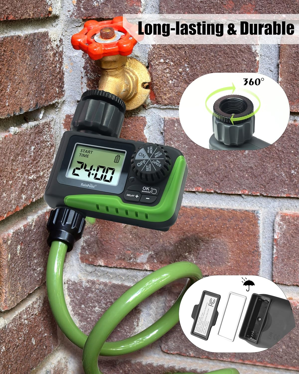 Tap Timer Outdoor, Programmable Water Timer for Garden Hose, Watering Timers with Rain Delay/Manual/Automatic Drip Irrigation and Lawn Watering System for Yard, 1 Outlet