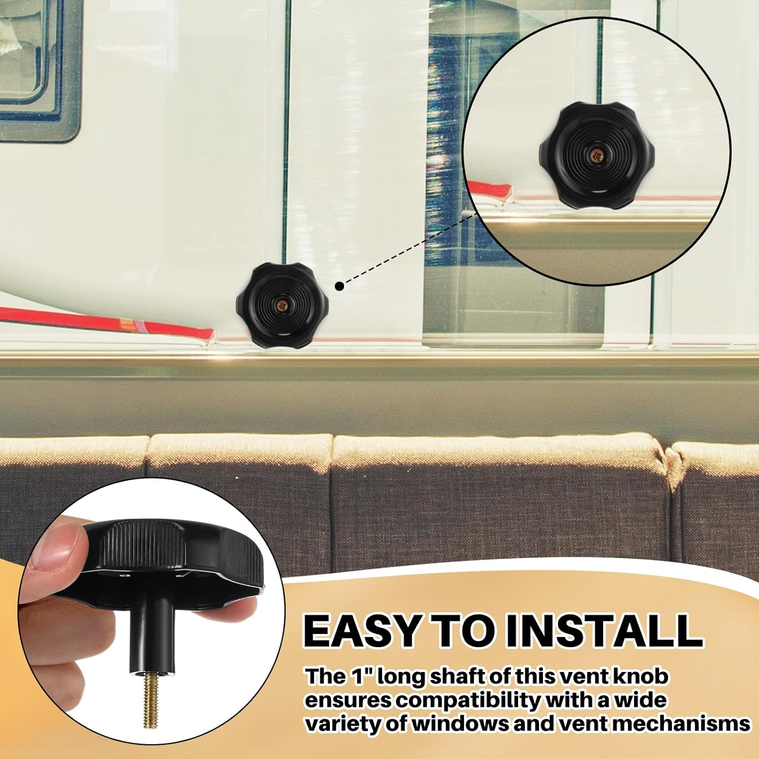 Zonon 12 Pack Shaft Rv Window and Vent Knobs 1" Shaft 2-1/4" Diameter Camper Window Latch Knob with Screws Interior Hardware Accessories Plastic Knob for Rv, Boat, Toolbox Vent Mechanism (Black)