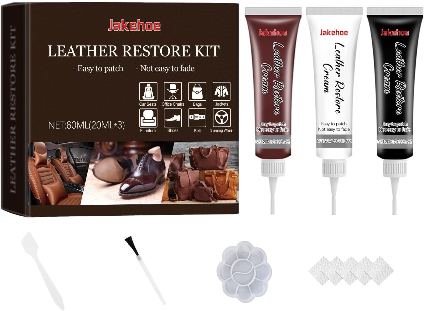 Leather Restore Kit, 60Ml Repair Cream Set with Accessories, 3 Colors image number 5