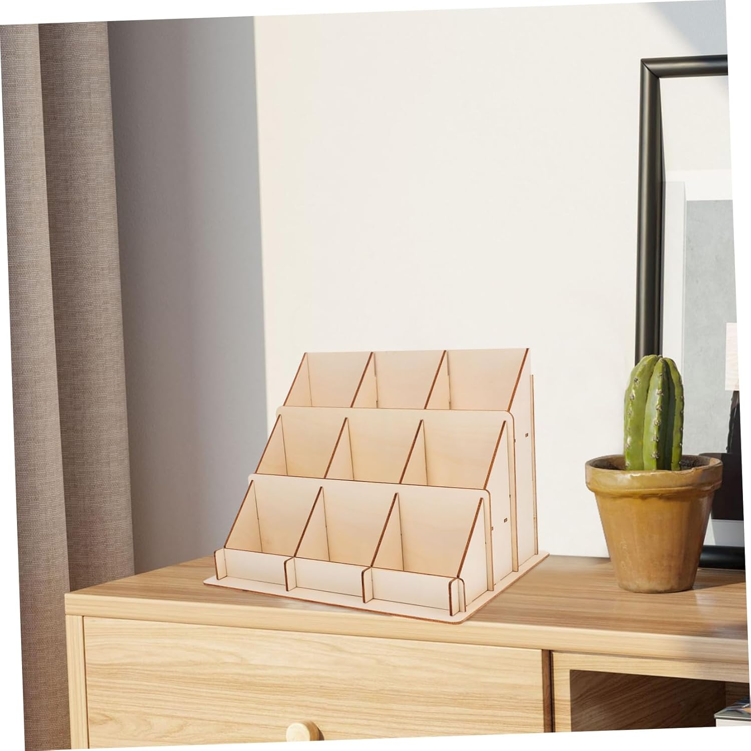 NUOBESTY Wooden Greeting Card Display Stand - Multi-Purpose 3-Tier Organizer for Business Cards, Postcards, Stickers, and Crafts, Ideal for Desk, Counter, Office, and Retail Use image number 4