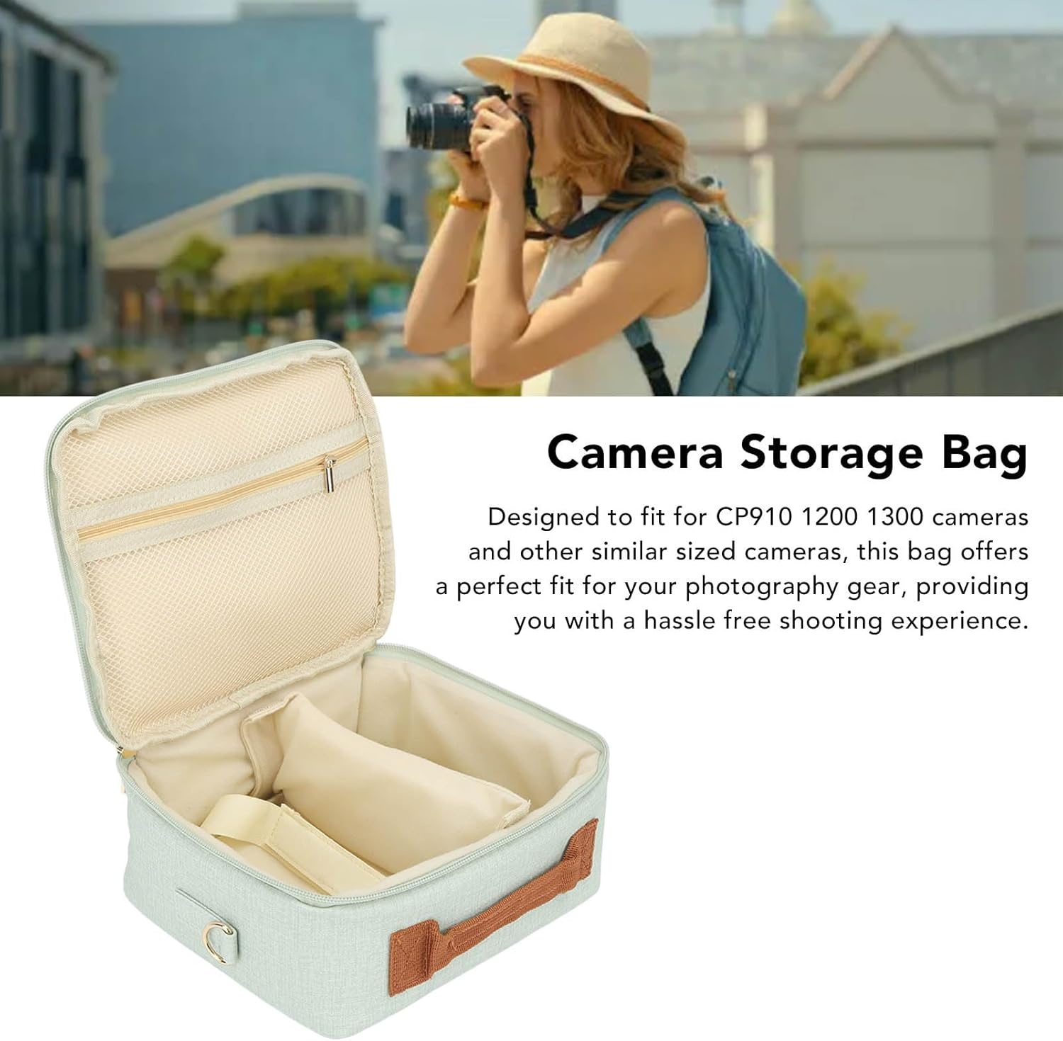 RASTKY Adjustable Shoulder Strap, Thickened Padding, Wide Opening, Camera Bag Large Capacity for CP910 1200 1300 DSLR, Suitable for Travel and Outdoor Adventures (Green) - Blue image number 4