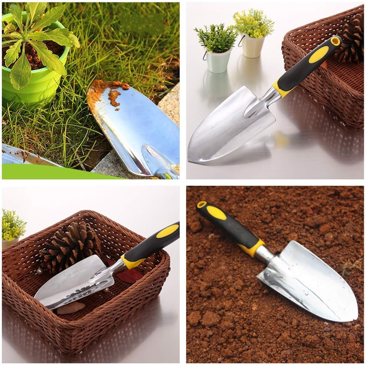 Garden Shovel Trowel, Hand Shovel Soft Rubberized Non-Slip Handle for Transplanting Weeding Moving and Smoothing Digging and Planting (Yellow) image number 2
