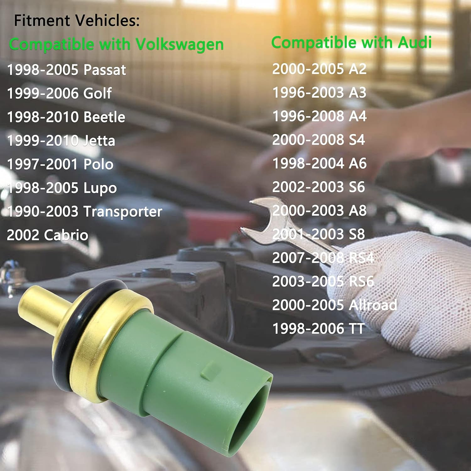 KEJSTED Engine Temperature Sensor Sender 059 919 501A Compatible with Volkswagen Passat Golf Beetle Jetta Eurovan Cabrio Polo Audi A4 S4 A6 S6 TT A8 S8 RS4 RS6 Allroad 1998-2010 059919501A image number 5
