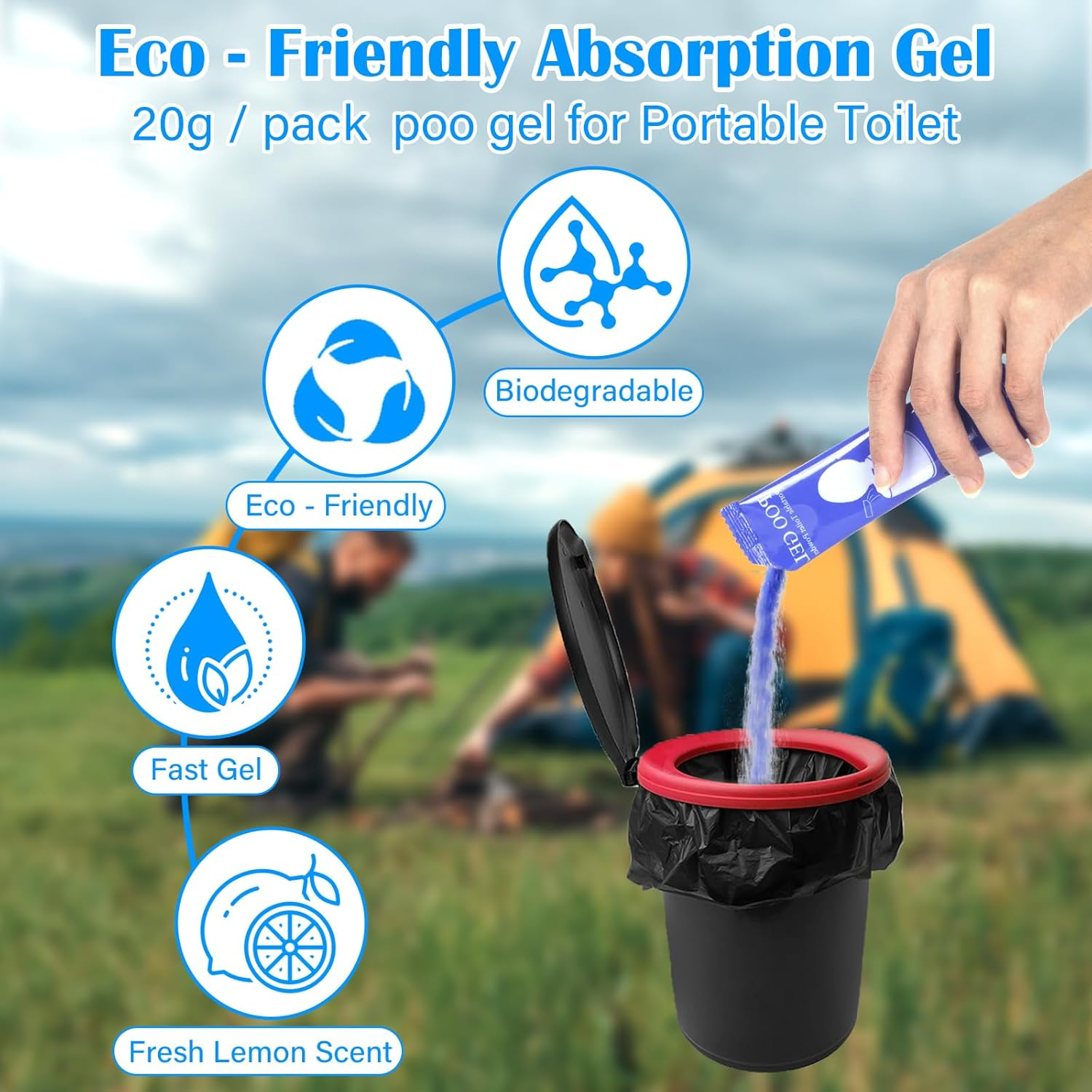 Portable Toilet Gel Powder, 20G/Pack Poo Gel for Portable Toilet, Heavier Net Wt Portable Toilet Absorbent Gel Powder for Camping Outdoor Hiking, No More Incomplete Gel image number 5