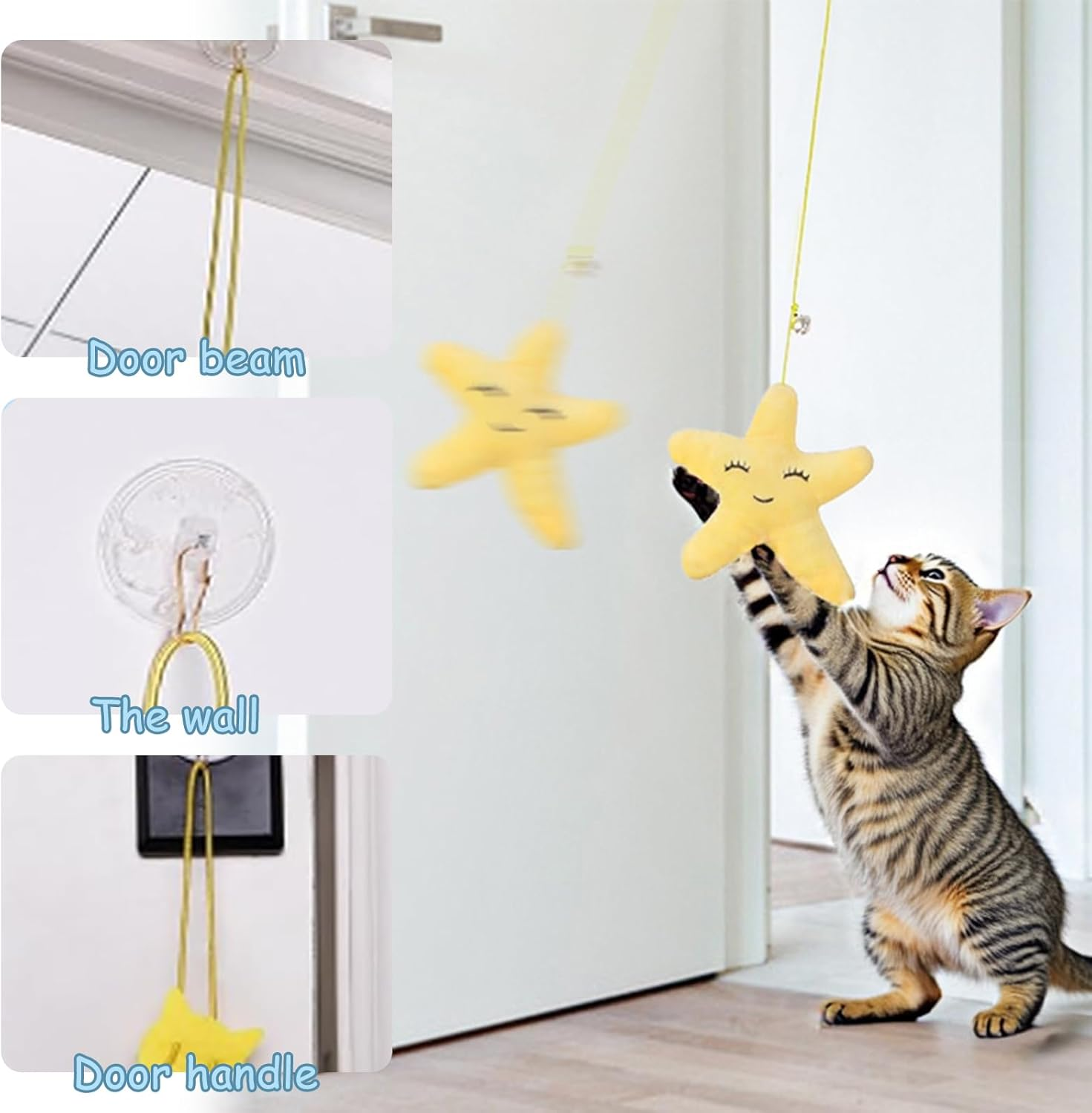 8 Pieces Cat Toy Self-Employment Hanging Door Frame Elastic Feathers Bells for Kittens, Interactive Dancer Cat Toy for Indoor Kittens Cat Run, No Batteries Required image number 6