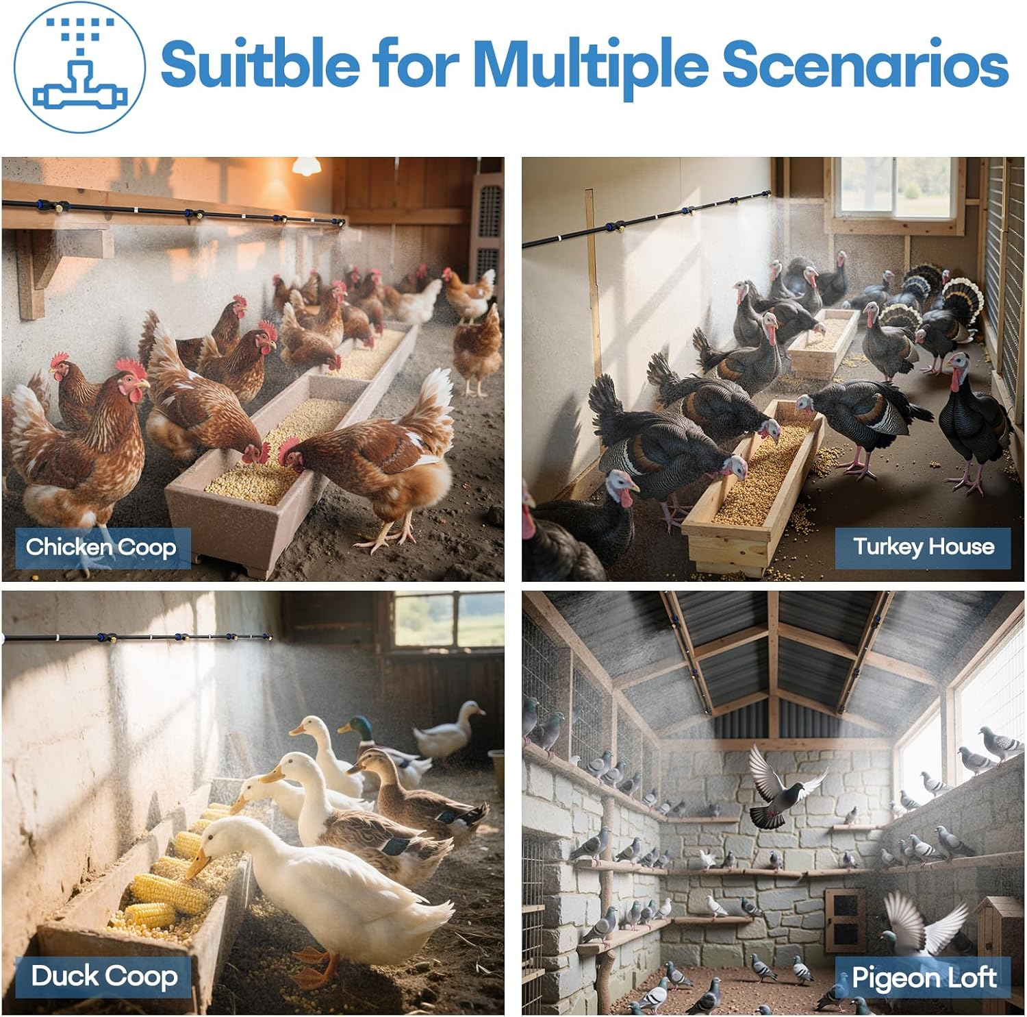 Chicken Coop Mister, 26FT Chicken Cooling System with 12 Brass Misting Nozzles, Filter, Cutter & 3/4" Adapter, Backyard Chicken Misters for Coop, Chicken Coop Accessories for Summer Heat image number 2