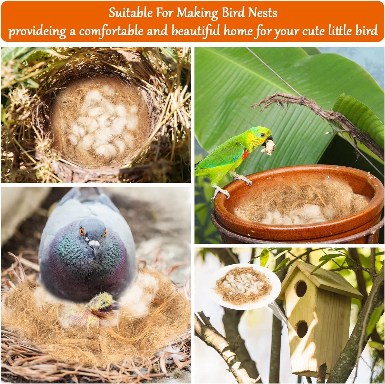 Sukh 2 Pack Bird Nesting Material - Bird Nests Bedding Hummingbird Nesting Material Mixing Canary Nesting Material Finch Nesting Material Parakeet Nesting Materials for Cage,Gardens,Tree Trunks (80G) image number 1