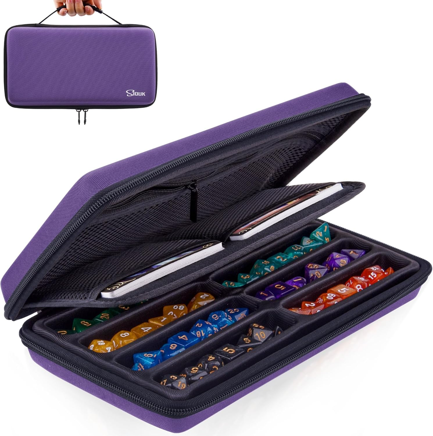 SIQUK Dice Case DND Dice Box Dice Storage Case Dice Organizer Holder with Handle Removable Slotted Tray Holds 8 Sets DND Dice for Dungeons & Dragons and Other RPG Table Games, Violet, Modern