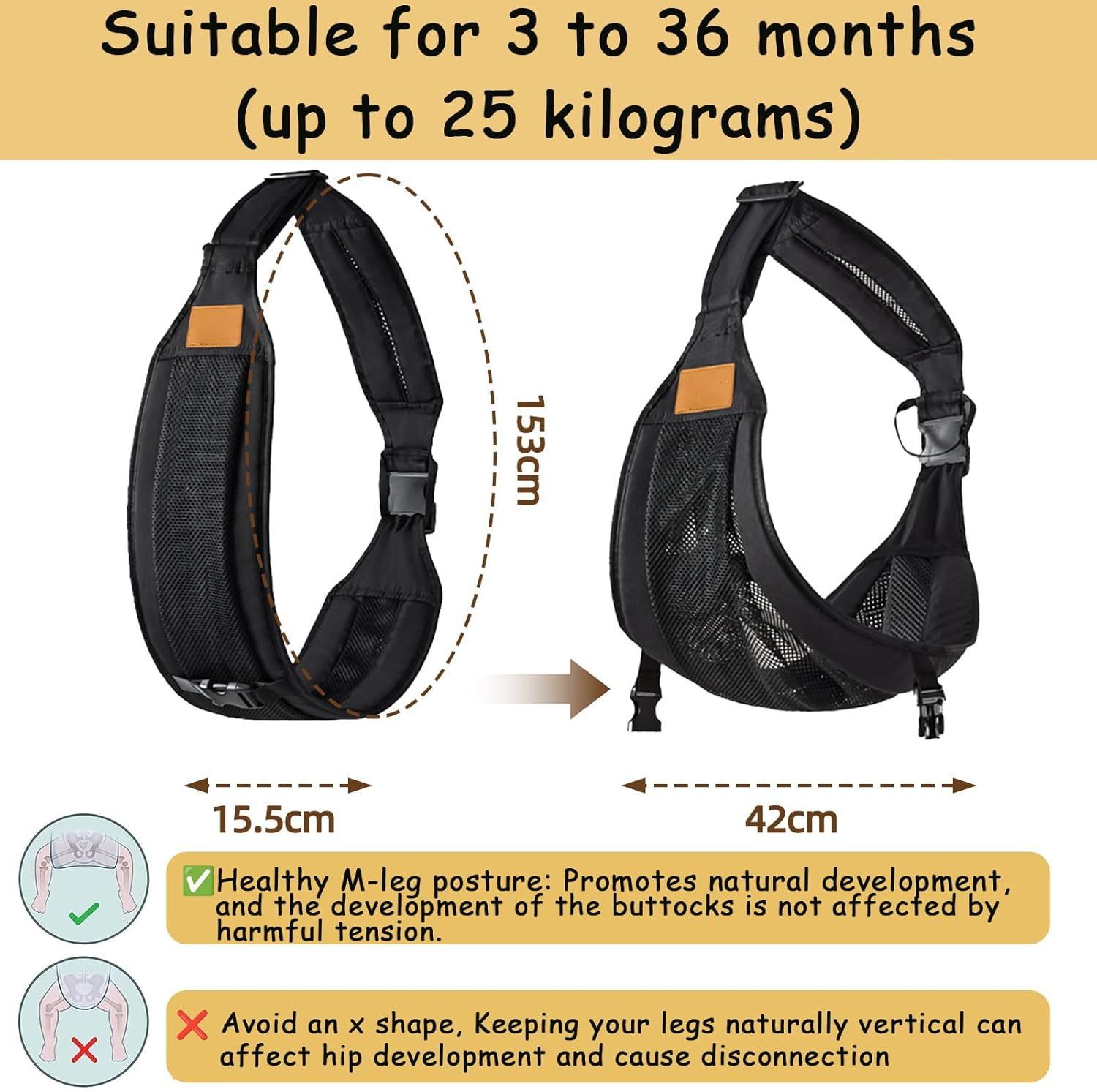 Adjustable Baby Sling Carrier &ndash; Breathable Mesh Hip Seat Carrier for 10-45 Lbs Infants & Toddlers, Baby Carrier Sling with Non-Slip Design for Hands-Free Parenting (Black)​​ image number 2