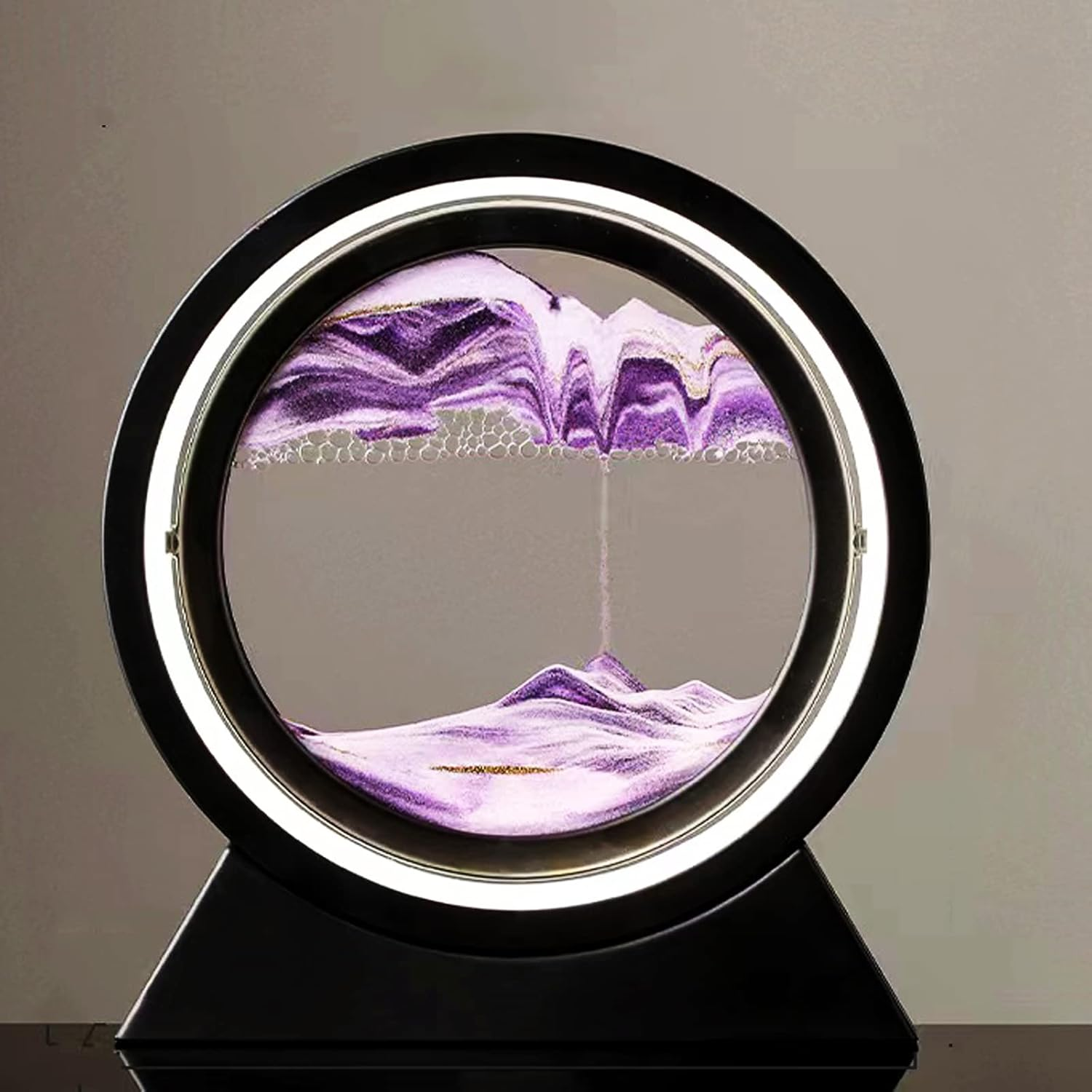 Yinhamnl Moving Sand Art Picture with Light, 3D Hourglass Deep Sea Sandscape Table Lamp, 360&deg; Rotatable Quicksand Decor Picture round Glass Creative Sand Painting Lamp,Life Home Desktop Decor(Blue)