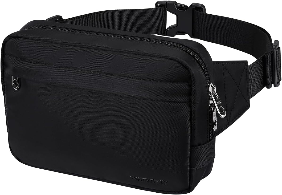 WATERFLY Fanny Pack Waist Bag: Belt Bag for Women Men Crossbody Bags Theft Fashion Waist Packs for Hiking Running Travel Walking, Black, Small, Belt Bag image number 5