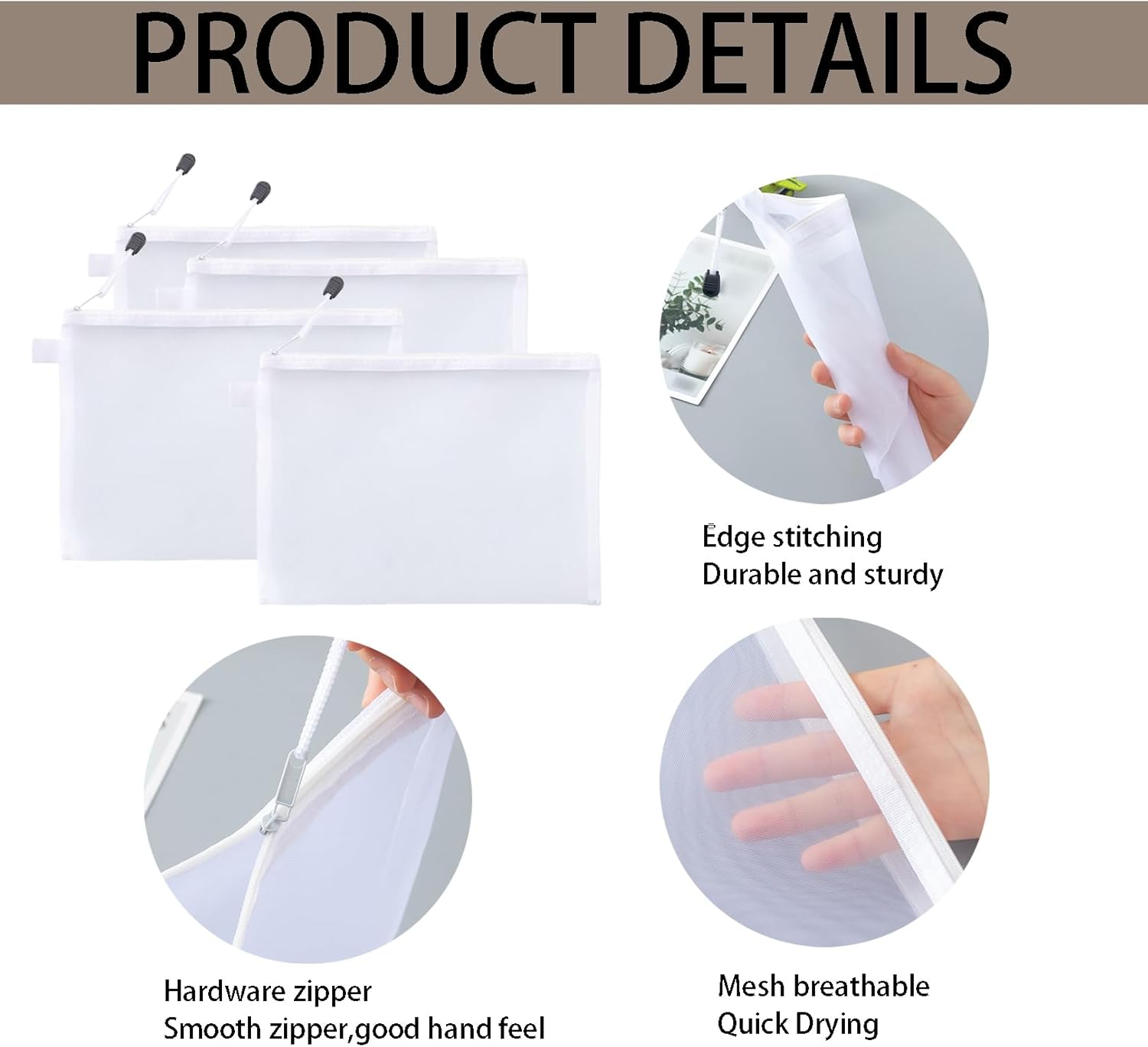 Set of 4 Small Cosmetic Bags, Bag Organiser, Small Cosmetic Bag for Handbag, Multifunctional Make-Up Bag, Small, Fashionable Make up Bag, Suitable for Men, Women, Outdoor Travel Use (White) image number 3