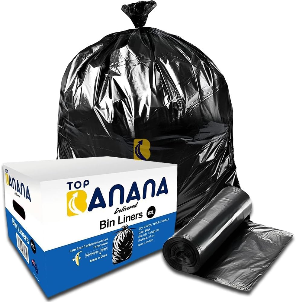 Garbage Bags 82L Carton of 216 - Topbanana Black Rubbish Bin Liners 95Cm X 81Cm - 37 Um Industrial-Grade Thickness - Lavender Scented Waste Bags for Offices, Commercial Spaces, Household & Cleaning image number 5