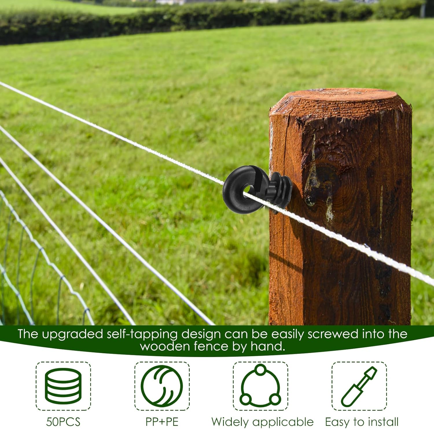 51Pcs Electric Fence Wire Insulator, Black Steel Insulator Stand off Screw for Wooden Post, Agricultural Fencing Accessories for Tape Rope Electric Wire Animal Agricultural Garden image number 3