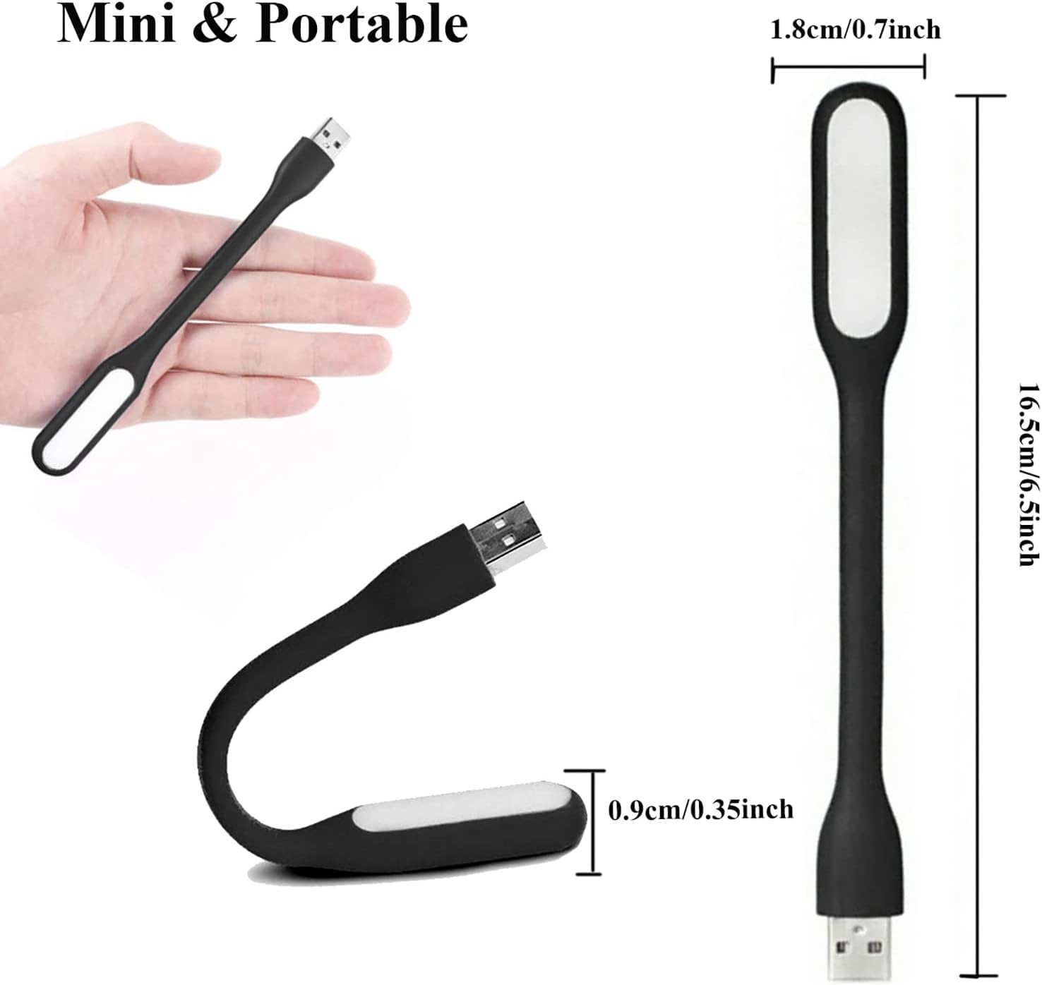 Soseelnee Flexible Mini Light, Portable USB LED Reading Night Lamp for PC, Laptop, Laptop, Power Bank, 2 Pack (Black) image number 6